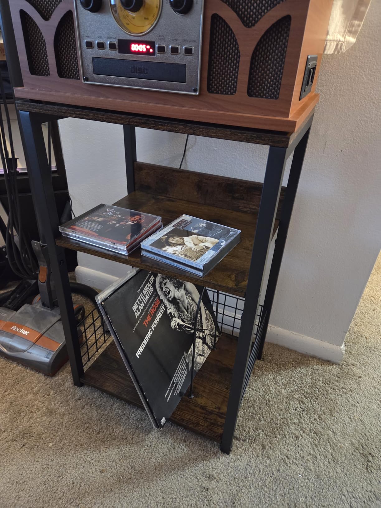 LELELINKY 3 Tier End Table,Record Player Stand with Storage Up to 100 Albums,Turntable Stand for Vinyl,Brown Records Shelf for Living Room Bedroom customer photo 2