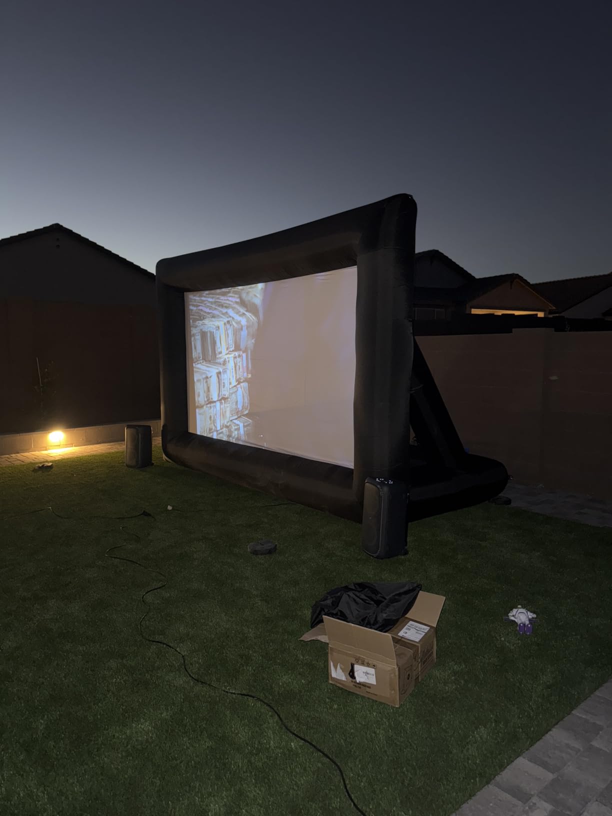 Inflatable Projector Screen, 24FT Blow Up Movie Screen Outdoor Projector, Easy Set Up One-piece Design Front & Rear Projection with Air Blower for Outside Backyard Family Movie Night Pool Party customer photo 1