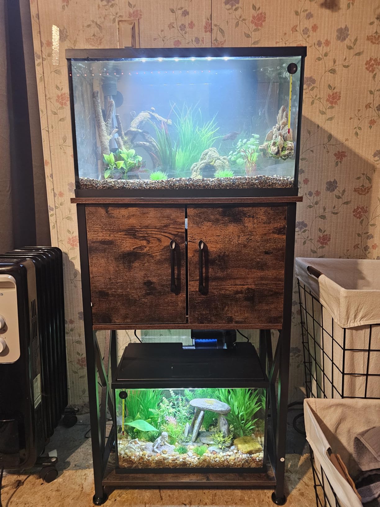 Herture 20-29 Gallon Aquarium Stand Metal Frame Fish Tank Stand with Cabinet Storage, for 20 Gallon Long Aquarium, 30.7