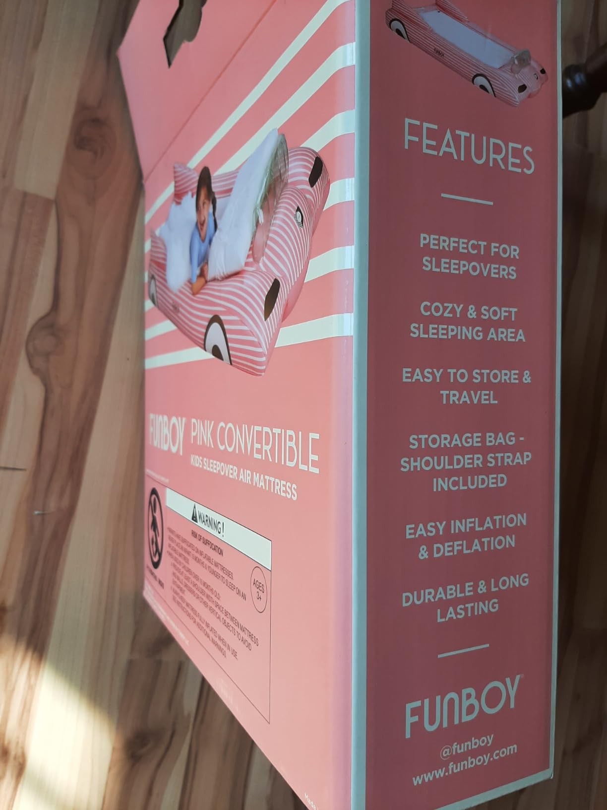 FUNBOY Kids Pink Inflatable Travel Bed & Mattress. Perfect for Sleepovers. Includes Carrying Case Storage Bag, Twin customer photo 1