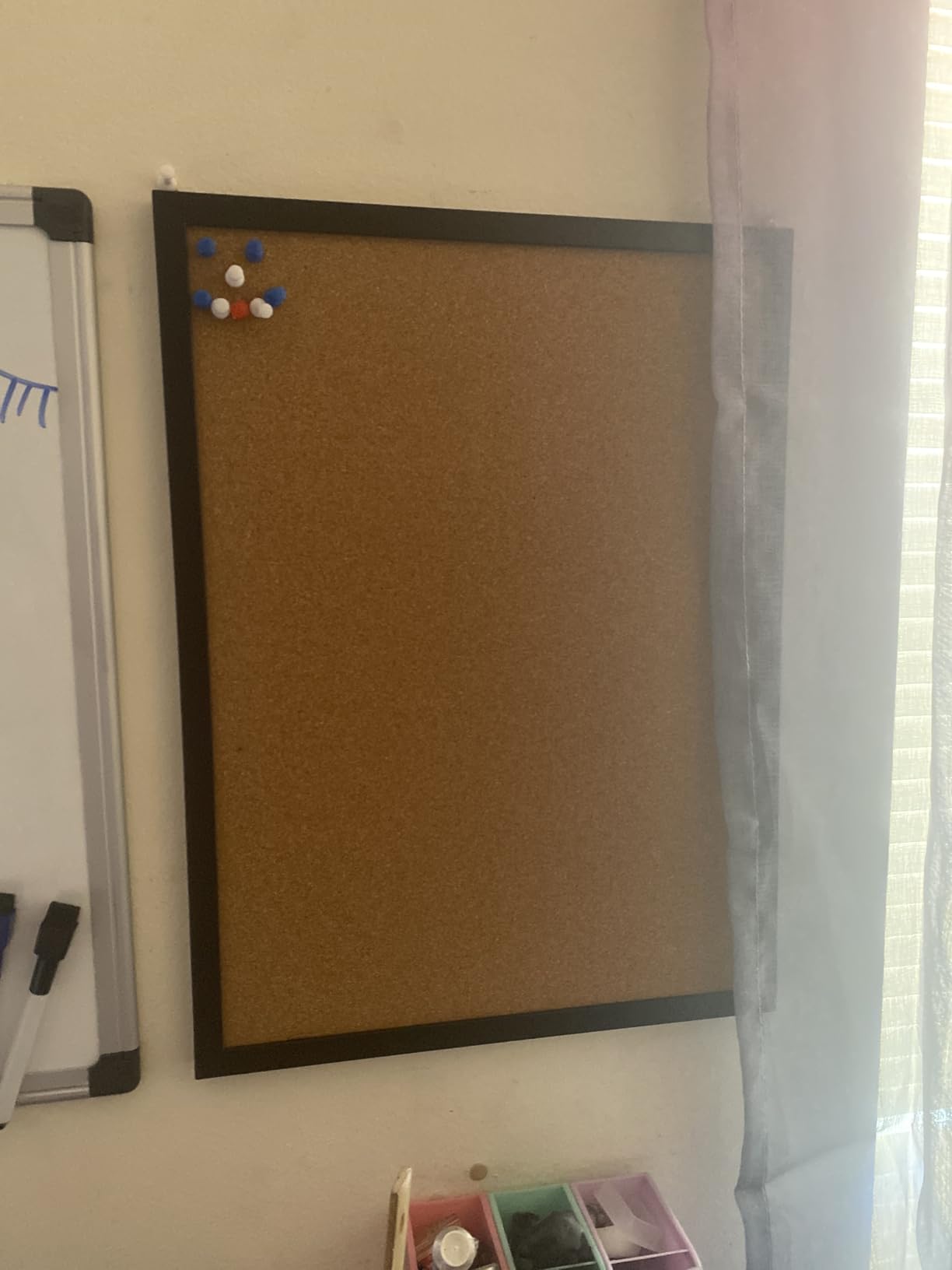 GDMINLO Black Cork Bulletin Board, 17.7 X 13.3 inches with Oak Wood Finish Frame, for Wall Office Home and School (Pins, Eye Bolts, gaskets, Screws) customer photo 1
