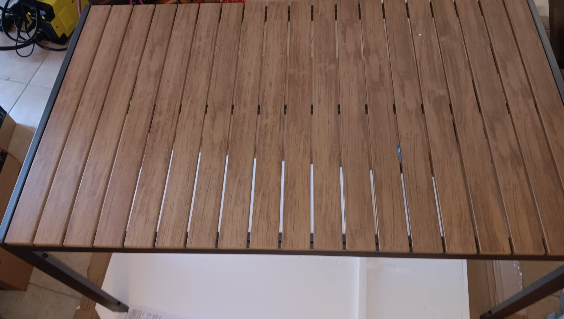 Flash Furniture Commercial Grade 55x31 in Metal Dining Table, Natural/Gray | Faux Teak Poly Slats customer photo 2