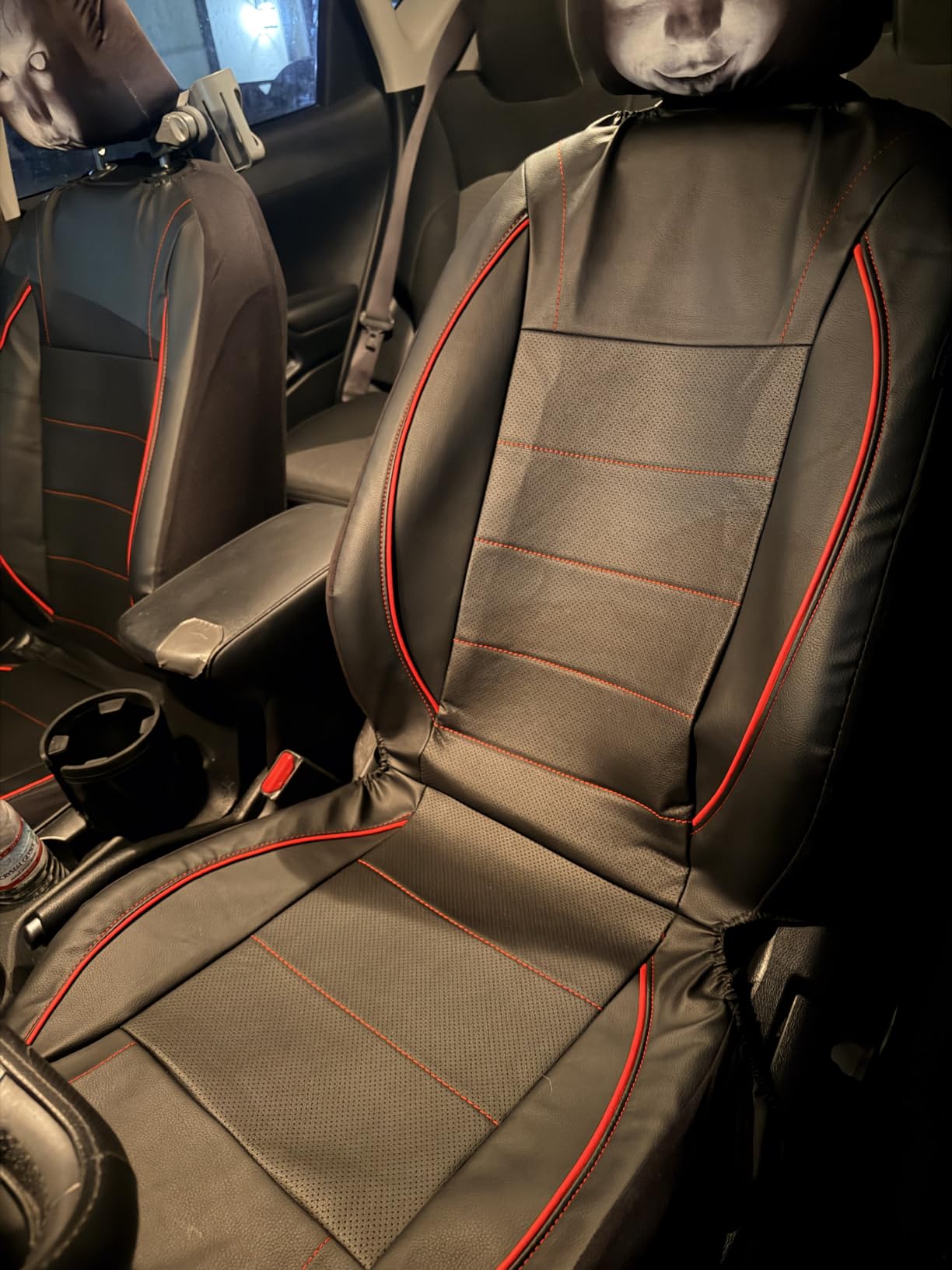 CAR PASS Universal Reflect Piping Leather Car Seat Cover, Fit for suvs, Van, Trucks, Airbag Compatible, Inside Zipper Design and Reserved Opening Holes (Full Set, Black and Grey) customer photo 1