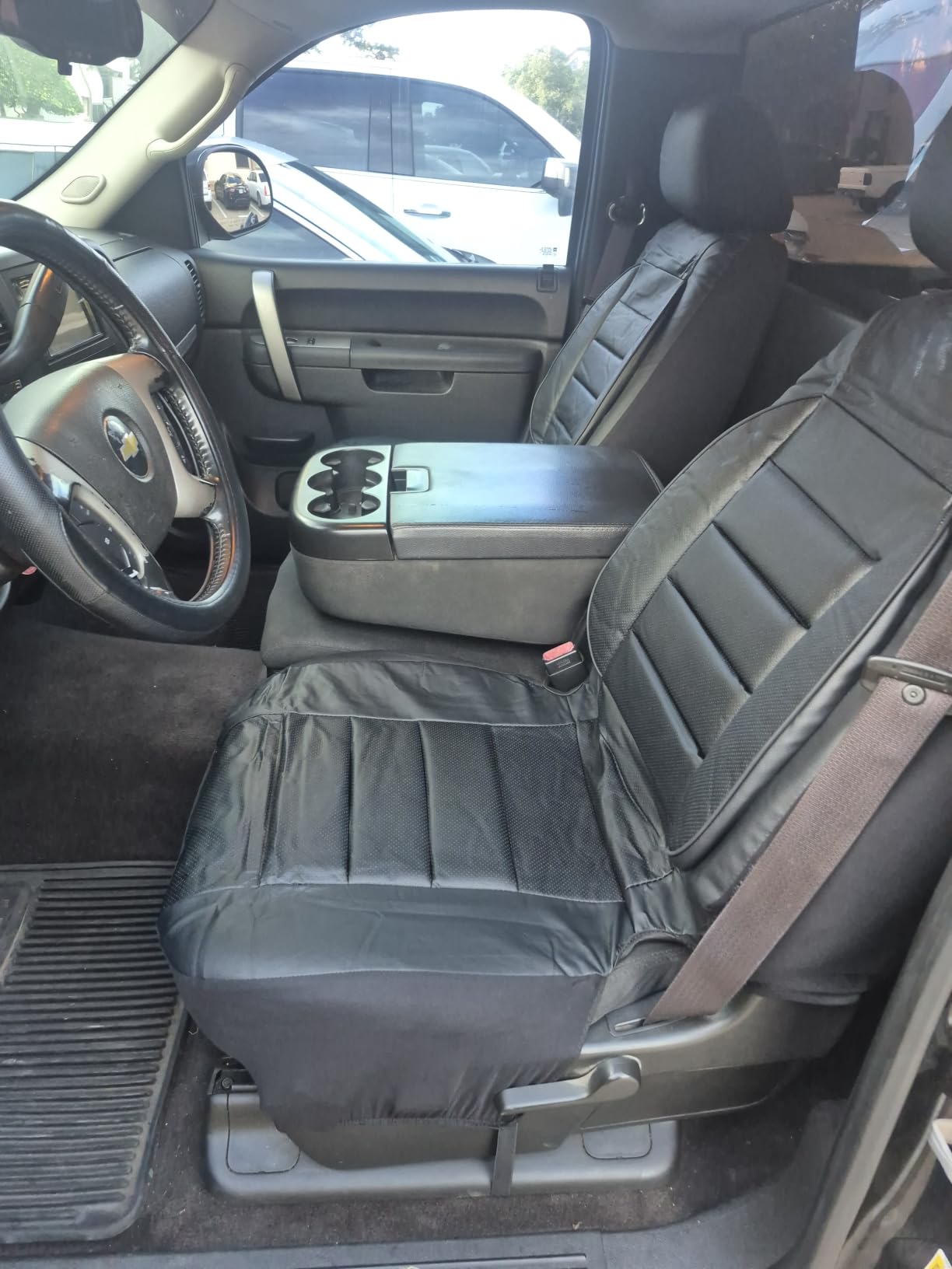 CAR PASS Faux Leather Car Seat Covers Front Seats Only, 3D Foam Support Car Seat Covers, Universal fit for Trucks Vans SUVs Sedans Automotive Comfortable, Airbag Compatible 2 Pieces Front Solid Black customer photo 2