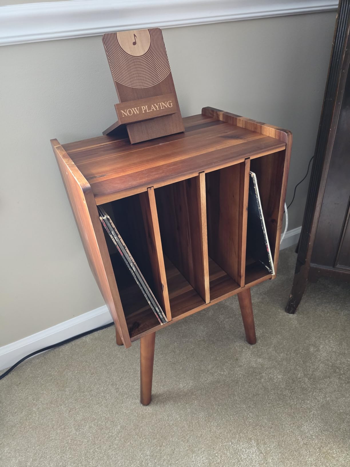 2BHOME Wooden LP Record Player Stand with 4 Cabinets, Holds up to 100 Vinyls, Metal Record Storage Holder and Organizer Table, Classical Design for Files/Book (Mid-Century Modern) customer photo 2