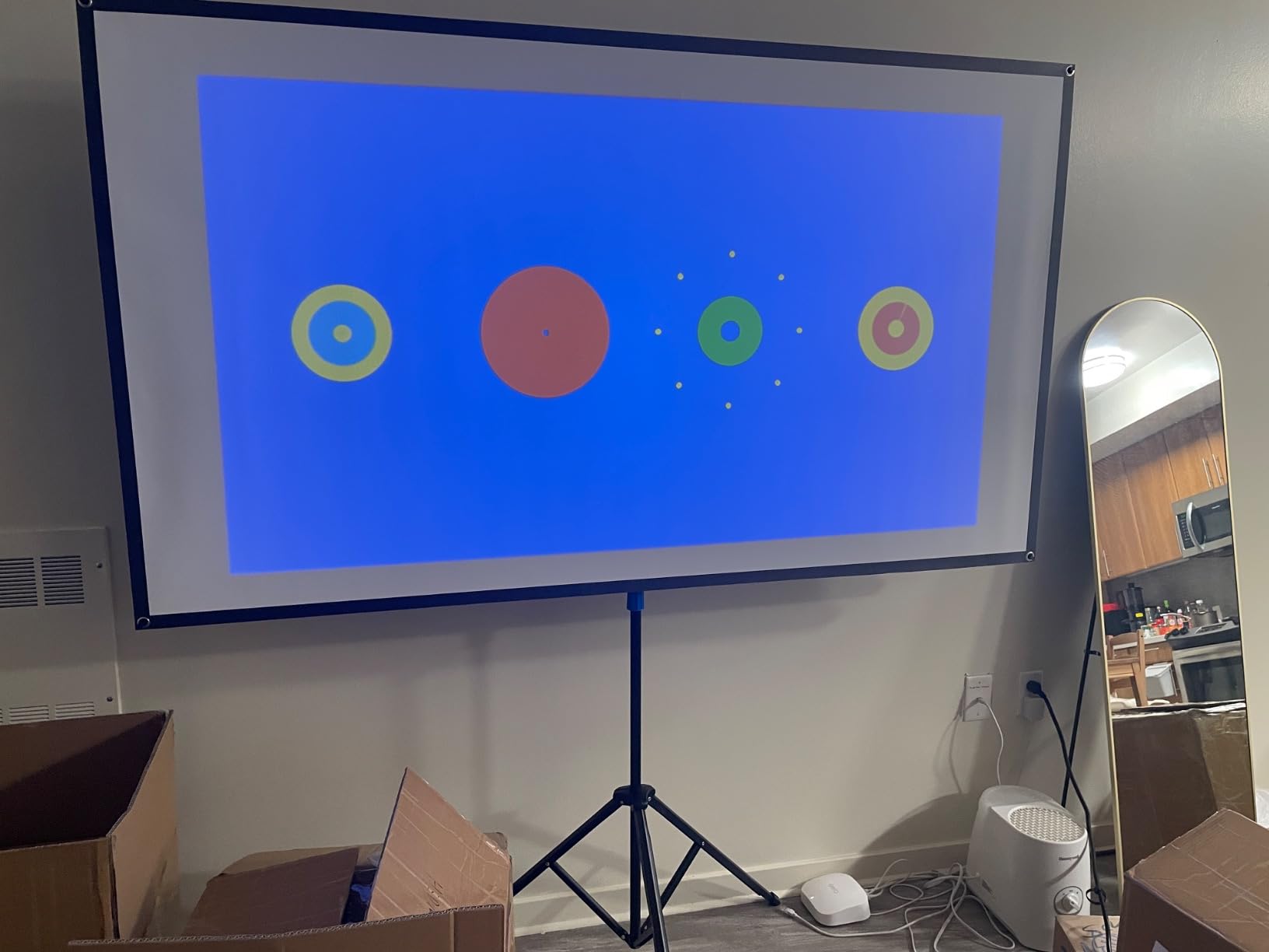 Projector Screen with Stand, 80 Inch Portable Projector Screen Outdoor Indoor, 1.5 Gain ALR Projection Screen, Anti Light, 4K Ultra HD 16:9 Outdoor Movie PVC Screen for Movie Night (Grey Screen) customer photo 1
