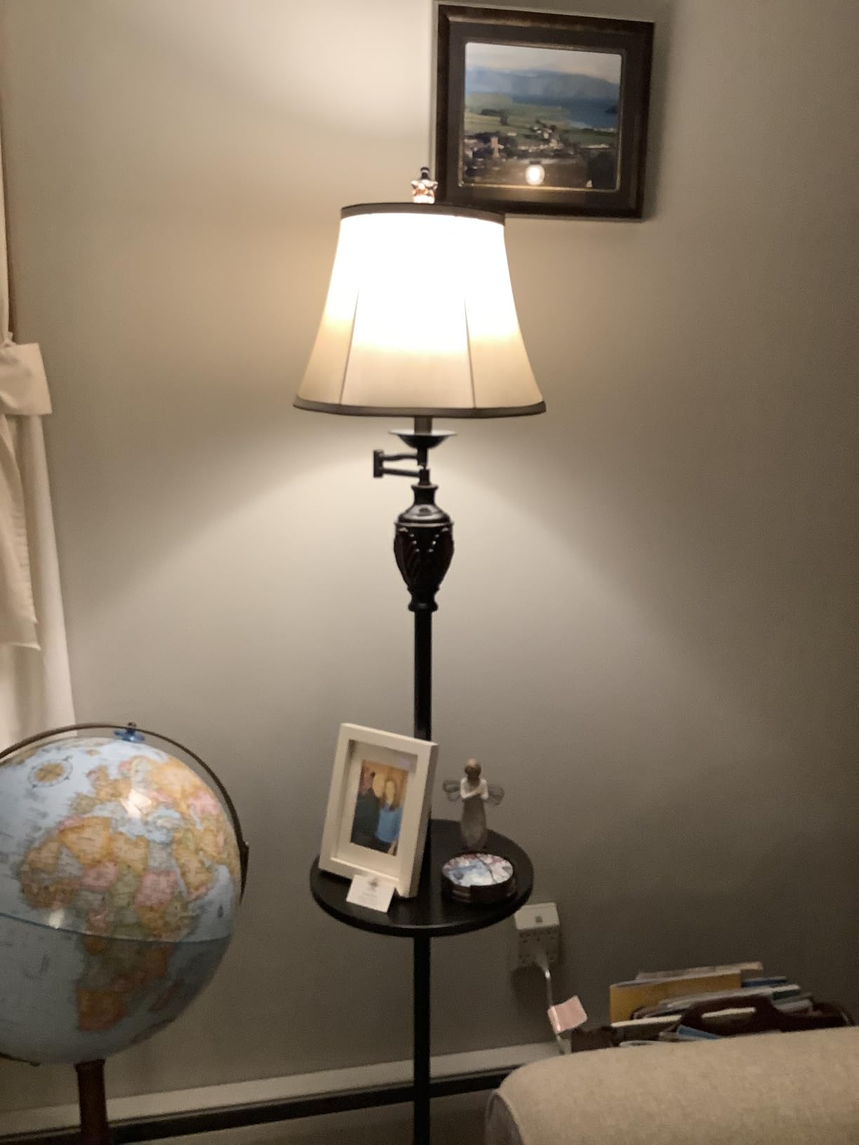 Traditional LED Floor Lamp with 350 Degree Adjustable Swing Arm Lamp, Vintage Standing Pole lamp for Living Room, Bedroom and Office, Rustic Upright Floor Light for Home Decor with Faux Silk Fabric Shade customer photo 1