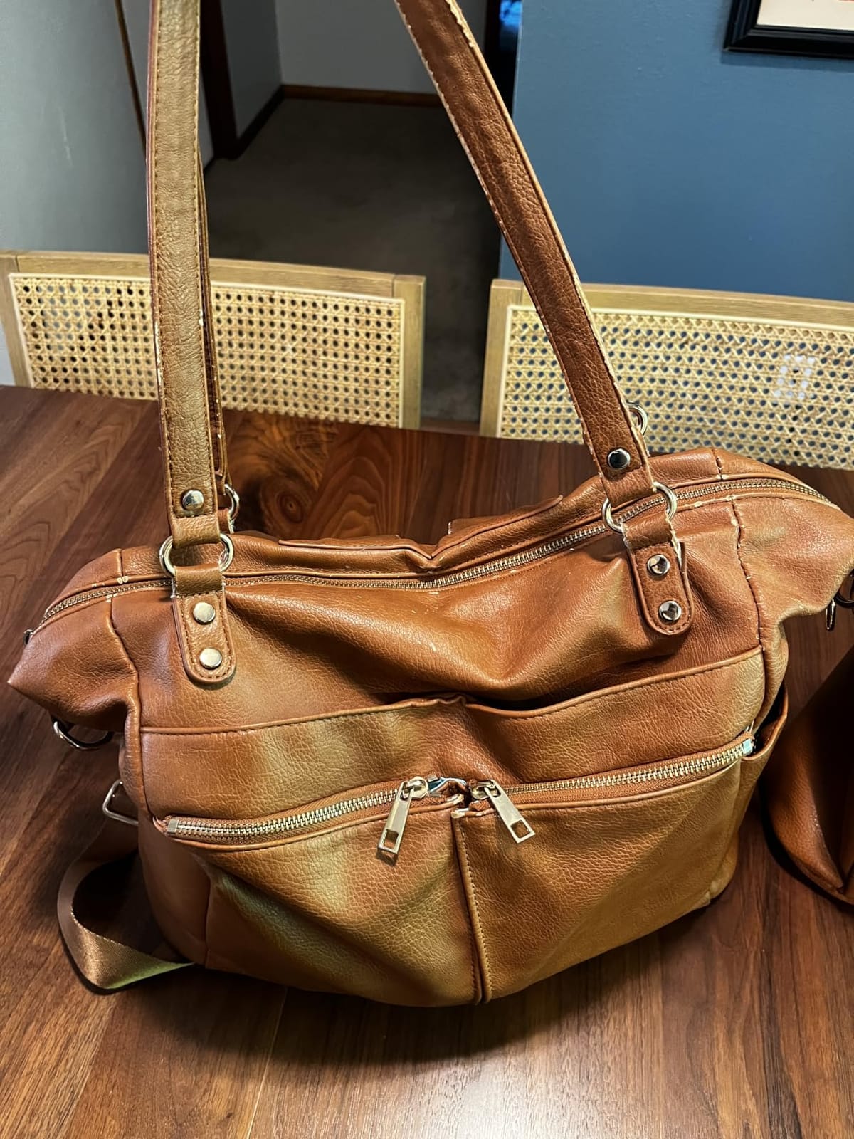 MOMINSIDE Diaper Bag Tote Convertible Diaper Bag Backpack Tote Leather | 4 in 1 Baby Bag Hospital bag 13 Pockets Travel Diaper Tote Pañaleras Para Bebe with Changing Pad for Mom & Dad (Camel) customer photo 1