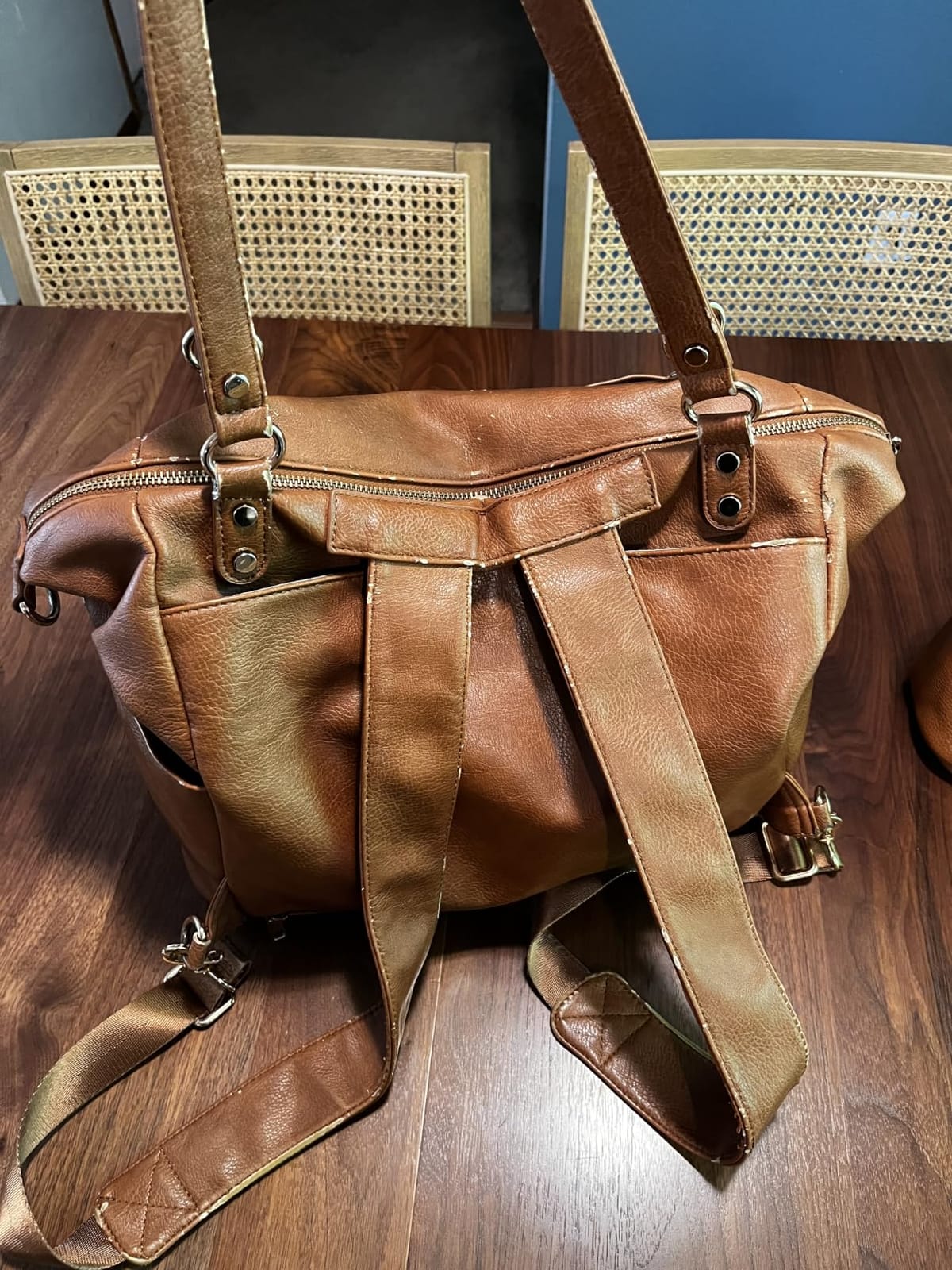 MOMINSIDE Diaper Bag Tote Convertible Diaper Bag Backpack Tote Leather | 4 in 1 Baby Bag Hospital bag 13 Pockets Travel Diaper Tote Pañaleras Para Bebe with Changing Pad for Mom & Dad (Camel) customer photo 2