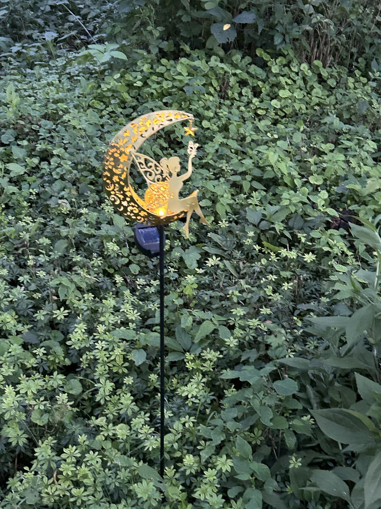 Vuees Solar Fairy Moon Garden Stake Light, Outdoor Yard Patio Decor Gift | Auto dusk glow; no wiring; rust-resistant metal; warm patterned reflections; pathway, lawn and backyard accent customer photo 1