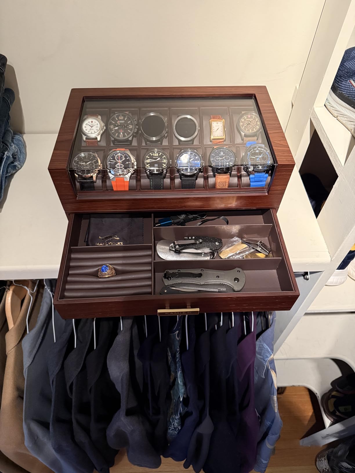 High End Watch Box for Men, 12 Slot Wooden Watch Case With Drawer, Watch Display Box with Glass Lid, 2-Layer Watch Holder for Jewelry and Watch Storage for Men Women, Ideal for Gift (With Gift Box) customer photo 1