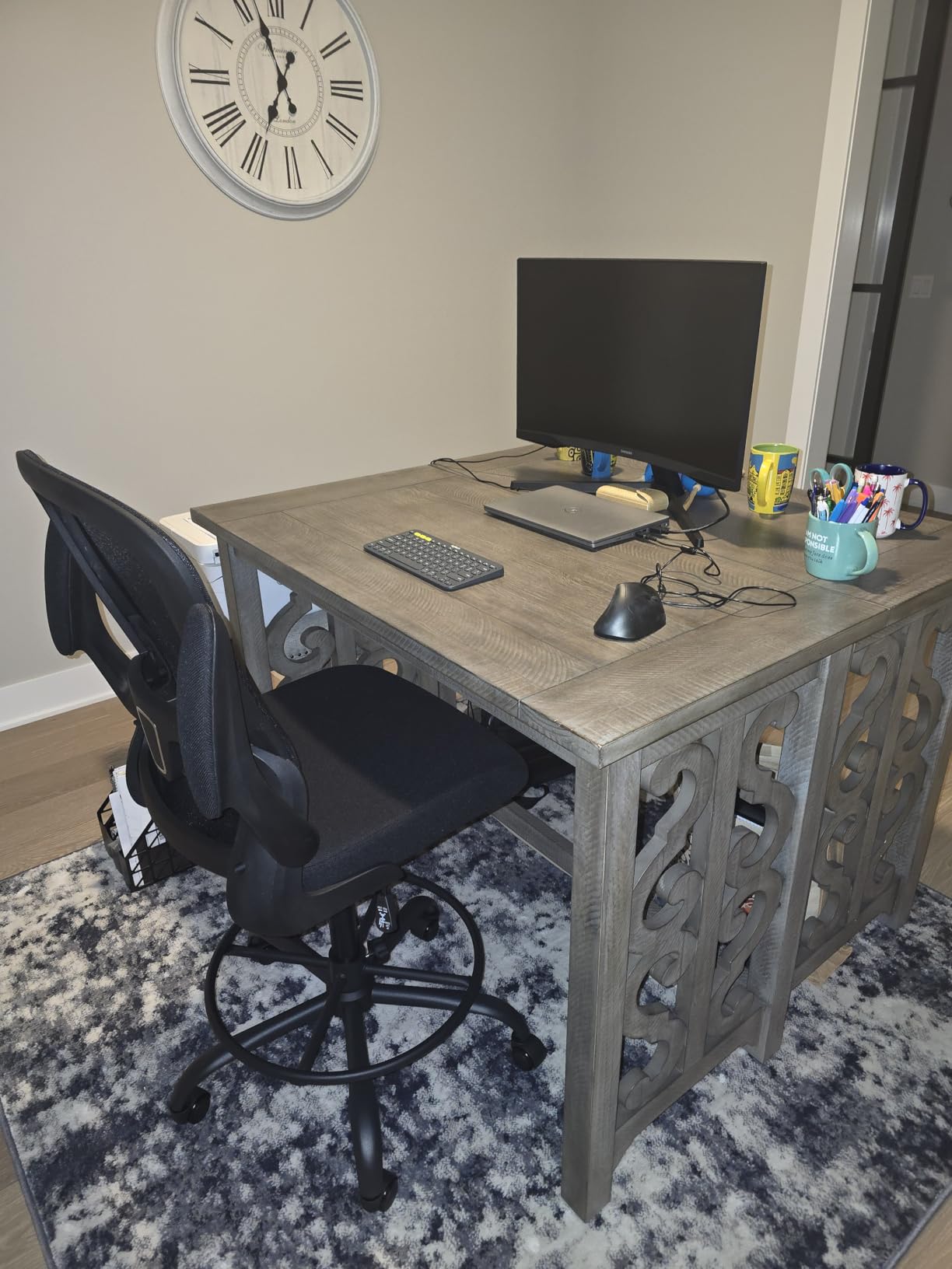 ErGear Drafting Chair with Footrest Ring and Flip-Up Arms for Tall Desks | 8 inch seat height adjustment, lumbar support, 33% thicker seat, breathable mesh, 300 lbs capacity, standing desk use customer photo 1