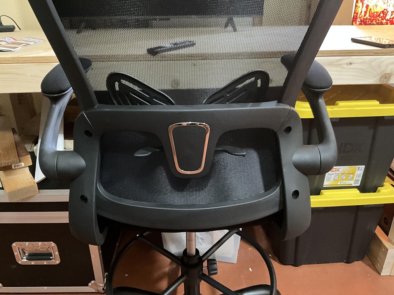 ErGear Drafting Chair with Footrest Ring and Flip-Up Arms for Tall Desks | 8 inch seat height adjustment, lumbar support, 33% thicker seat, breathable mesh, 300 lbs capacity, standing desk use customer photo 2