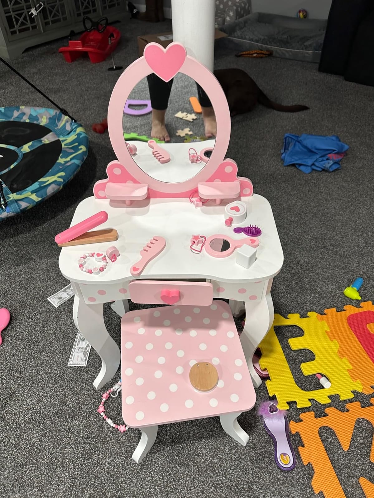 OOOK Kids Vanity Set with 15pcs Make-up Accessories, Pink Heart-Themed | FSC Safety, Toddler Vanity Table and Chair Set with Mirror and Drawer, Suitable for Girls Aged 3+ customer photo 2