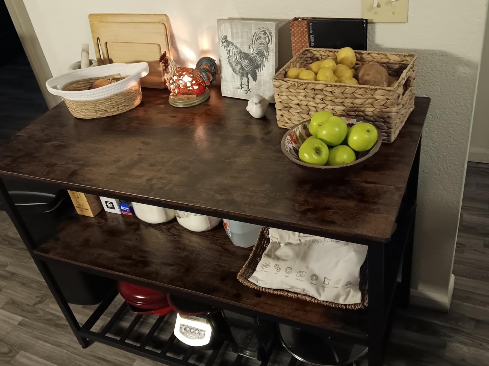 VASAGLE Kitchen Island with 3 Shelves, Storage Cabinet, Steel Structure | Kitchen Shelf with Large Wooden Worktop, 39.4 Inches Width, Rustic Brown and Matte Black, BARNET Collection UKKI005B01 customer photo 2