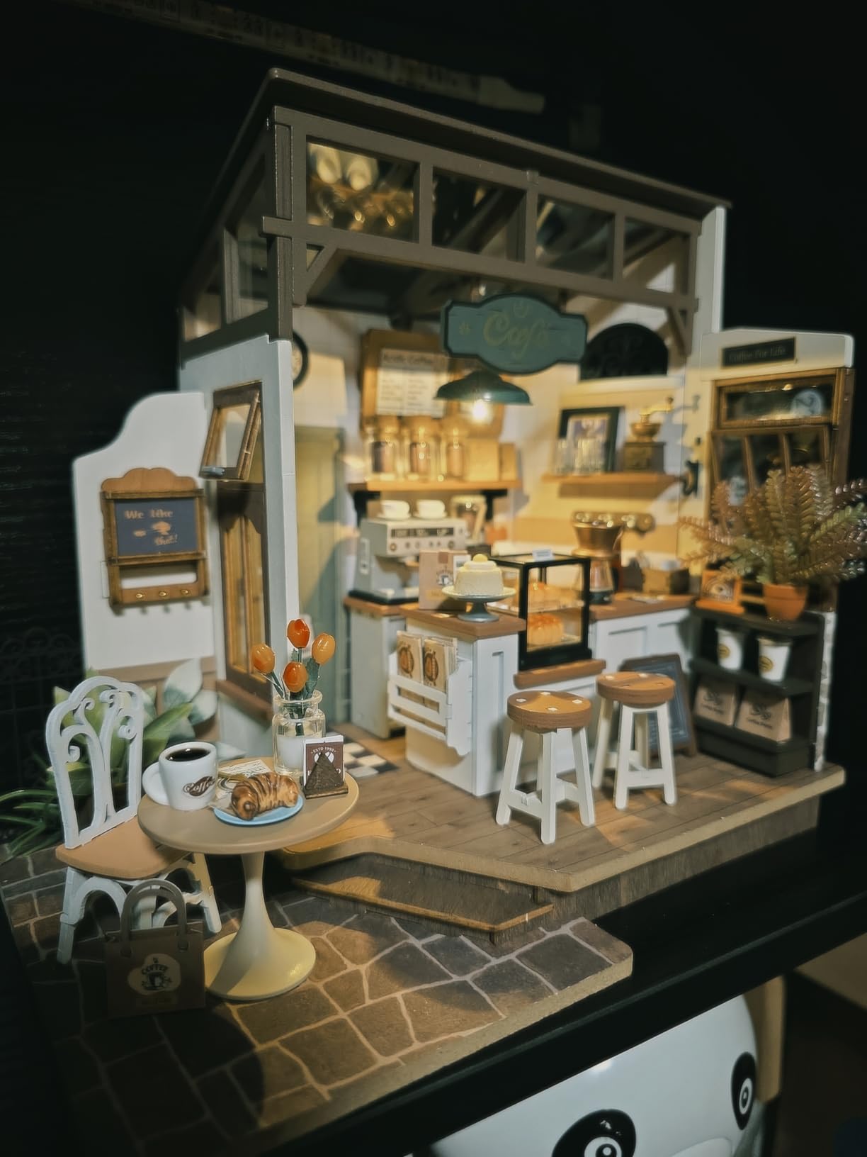 Rowood Coffee Miniature House Kit, Mother's Day DIY Miniature Dollhouse Kits for Adults to Build, Wooden Mini House Model Kits Adults Crafts with LED customer photo 2