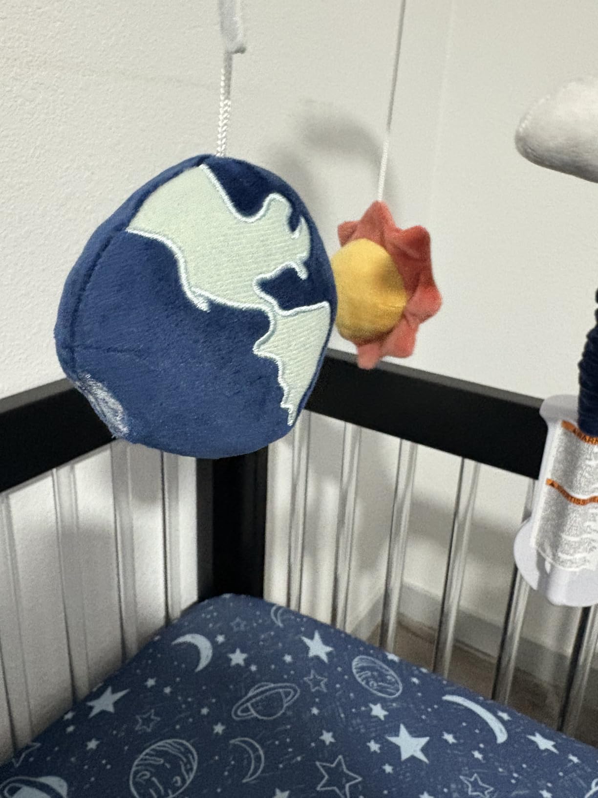 The Peanutshell Crib Mobile for Boys or Girls - White and Dark Blue Musical Baby Crib Mobile with 12 Lullabies, Planets Baby Spectacular Space Nursery Decor customer photo 2