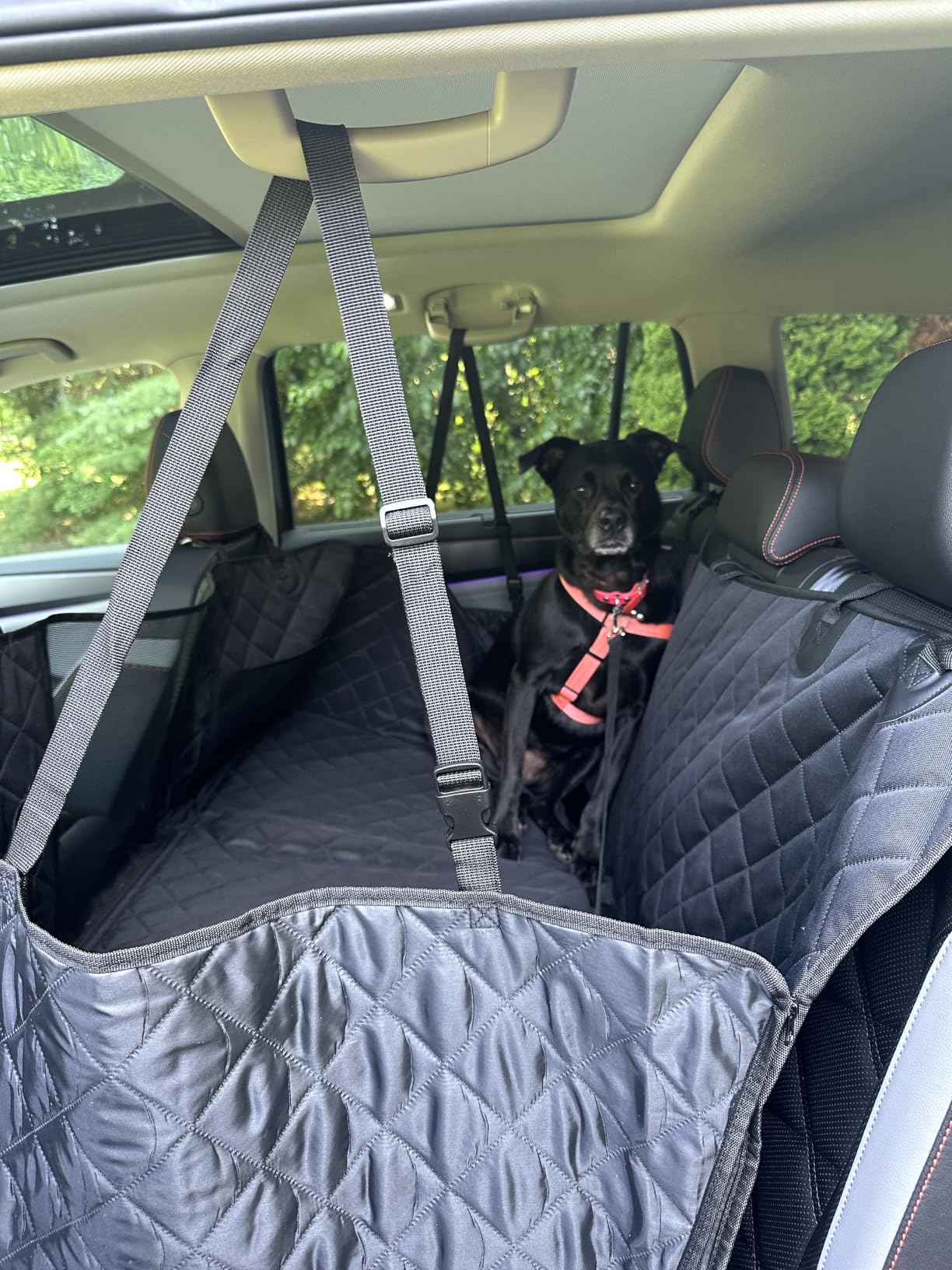 URPOWER Back Seat Extender for Dogs, Large Hard Bottom Dog Car Seat Cover | 550 lbs Support, Adds 45% More Space, High Density Foam Padding, Waterproof 900D Oxford Heavy Duty Dog Hammock for Car SUV customer photo 2