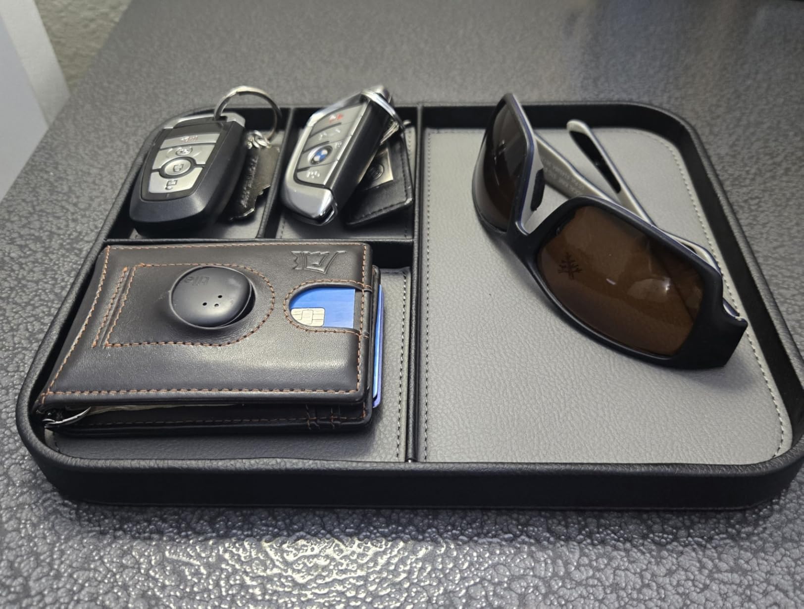 Nordik Leather Valet Tray - Medium EDC Tray - Sand Brown (9.5 x 7.9 in) | Premium Vegan Leather with Two-Toned Design, Includes Four Compartments, Giftable, Catchall Tray for Keys Watch and Jewellery customer photo 1