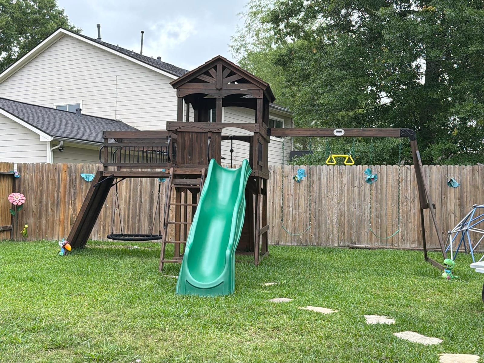 Backyard Discovery Sterling Point Cedar Wood Swing Set with Wave Slide, Raised Clubhouse, Wooden Bridge, Rock Wall, Belt Swings, Web Swing, Trapeze, Balcony, Climbing Wall, Ladder, Outdoor Playset customer photo 2