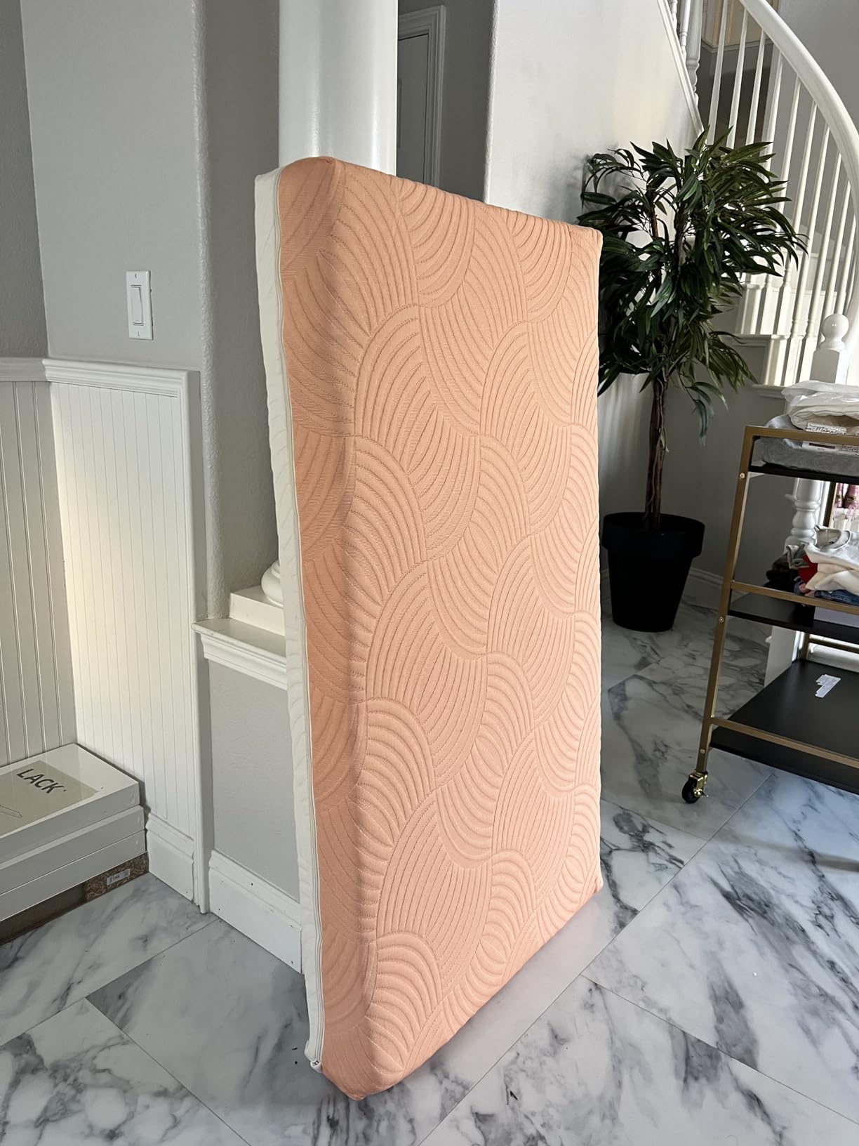 Delta Children Summer Breeze Mattress - Breathable Baby Crib & Toddler Mattress with Cloud Core - Machine Washable Cover - GREENGUARD Gold - Waterproof - Sustainably Sourced Core, Apricot/White customer photo 1