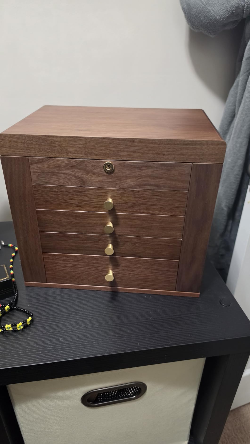 Homruilink Black Walnut Wooden Jewelry Box for Women, 5 Layer | Lockable Large Wood Jewelry Organizer with 2 Side Doors & Mirror, Classical Style, For Earrings Necklace Rings, Gift customer photo 2