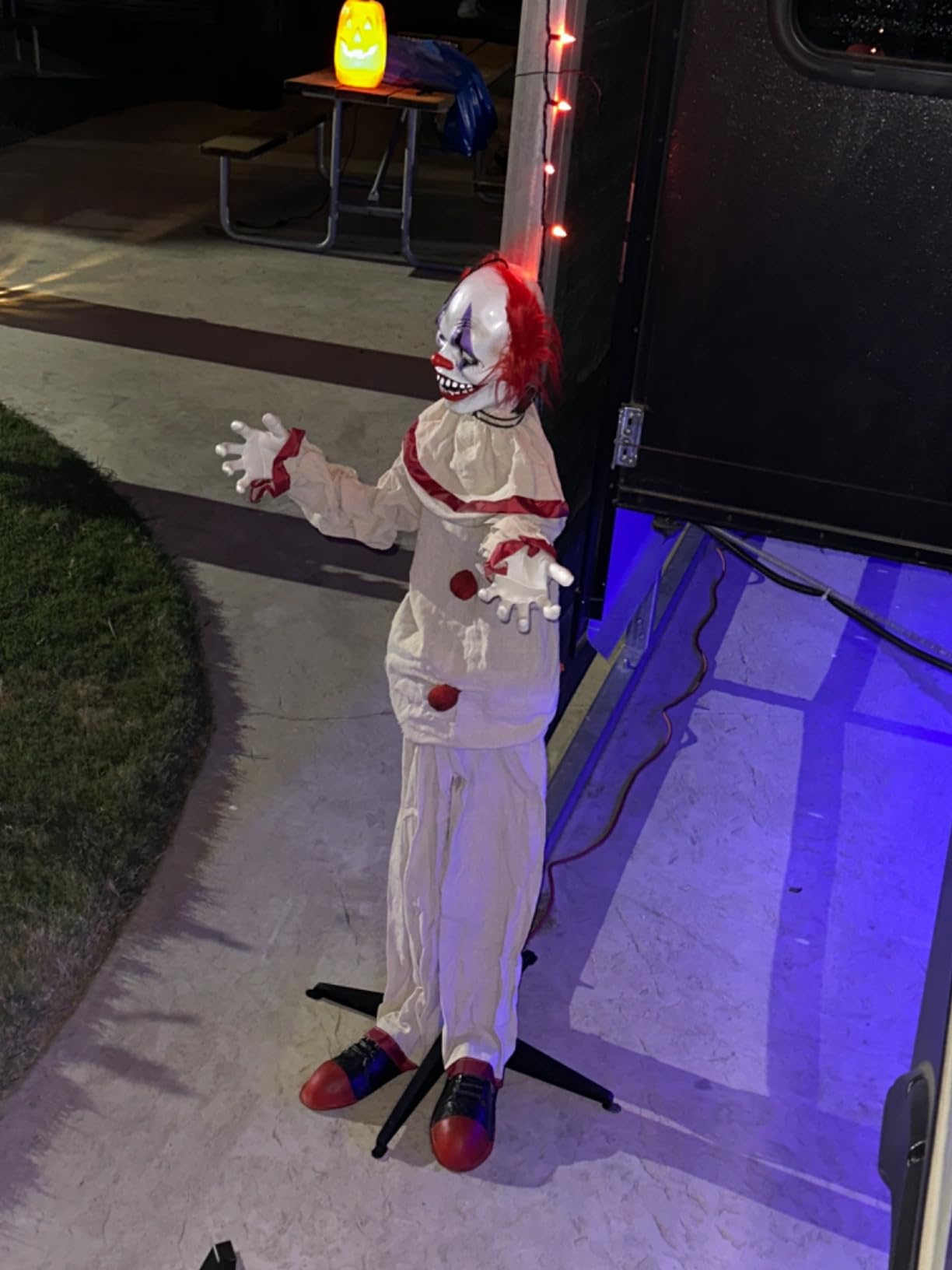 Haunted Hill Farm 5.9-Ft. Talking Clown on Stage Halloween Animatronic | Movement, Light-Up Eyes, Battery Operated customer photo 2