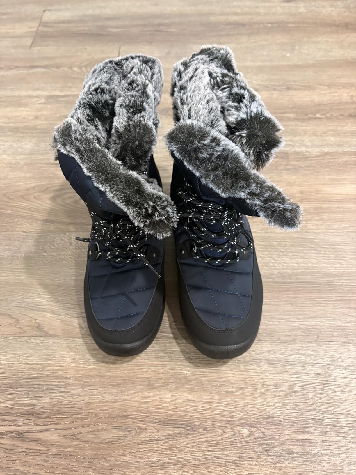 JSWEI Winter Boots for Women - Soft Comfortable Faux Fur Mid Calf Winter Snow Boots Totes Boots Lace up Snow Boots with Insulated Black for Outdoor customer photo 1