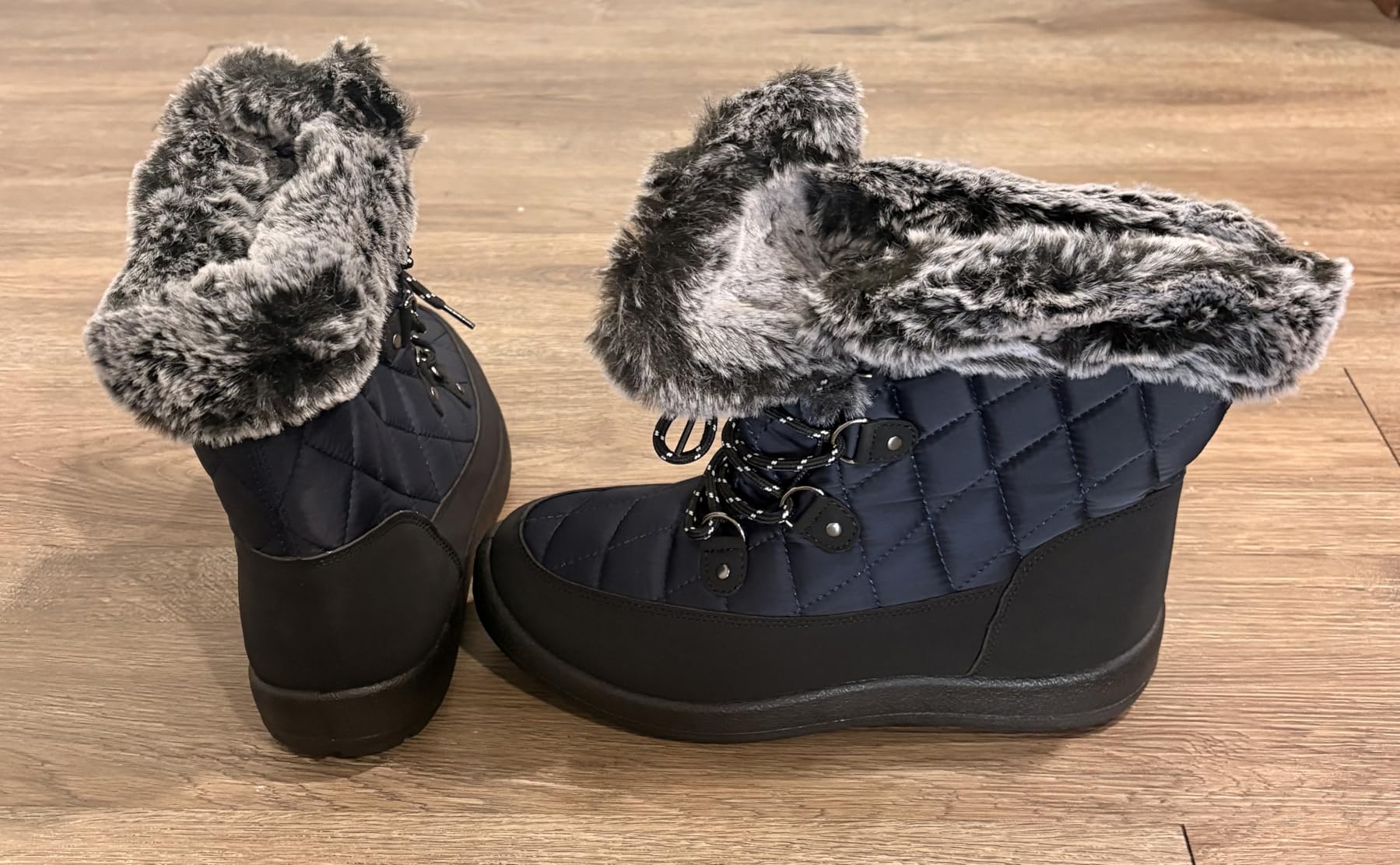 JSWEI Winter Boots for Women - Soft Comfortable Faux Fur Mid Calf Winter Snow Boots Totes Boots Lace up Snow Boots with Insulated Black for Outdoor customer photo 2