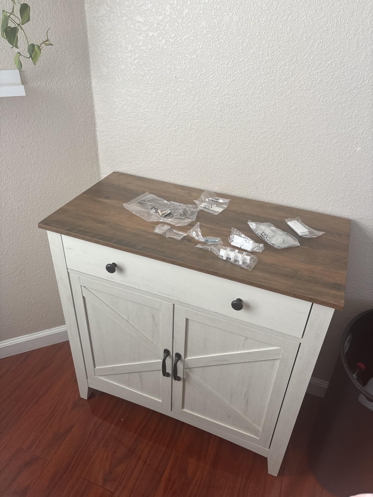 VASAGLE Buffet Cabinet, Coffee Bar with a Drawer, Adjustable Shelf | Sideboard Storage with Cable Hole, Drawer Divider, Rustic White and Honey Brown, LIRY Collection UBBK341W01 customer photo 1