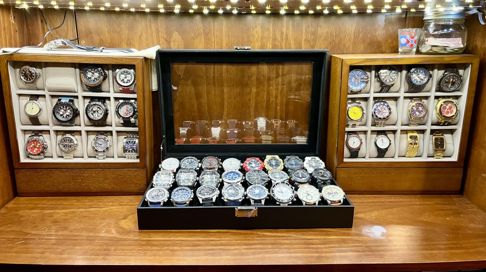 SONGMICS 12-Slot Watch Box, Watch Display Case with Window, Solid Wood Veneer, Velvet Lining, Vertical Storage, Space Saving, Gift Idea, Coffee Brown UJOW014K01 customer photo 1