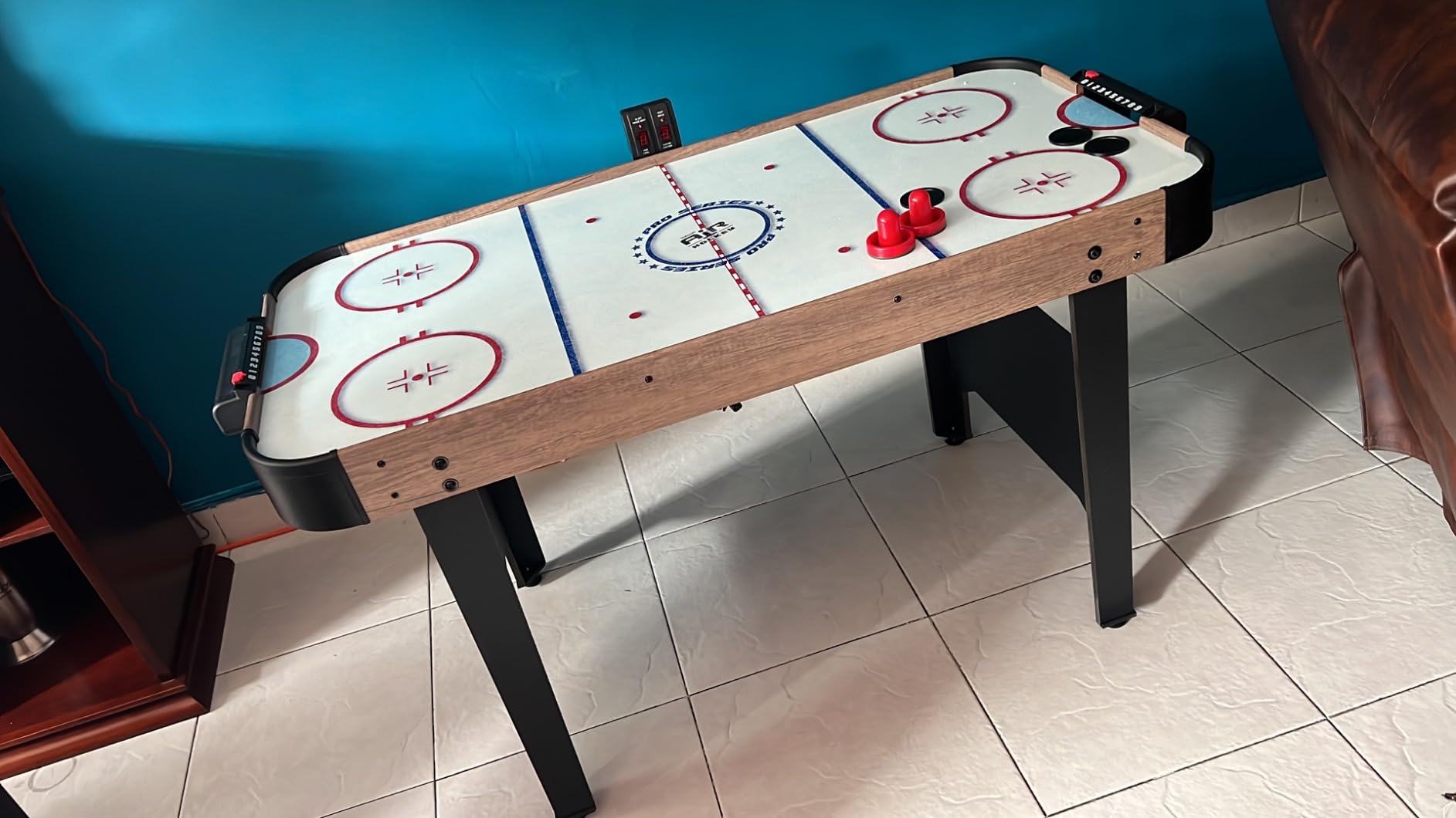 GoSports 48 Inch Air Hockey Arcade Table - Oak or Black - Includes 2 Pushers, 3 Pucks, AC Motor, and LED Scoreboard customer photo 1