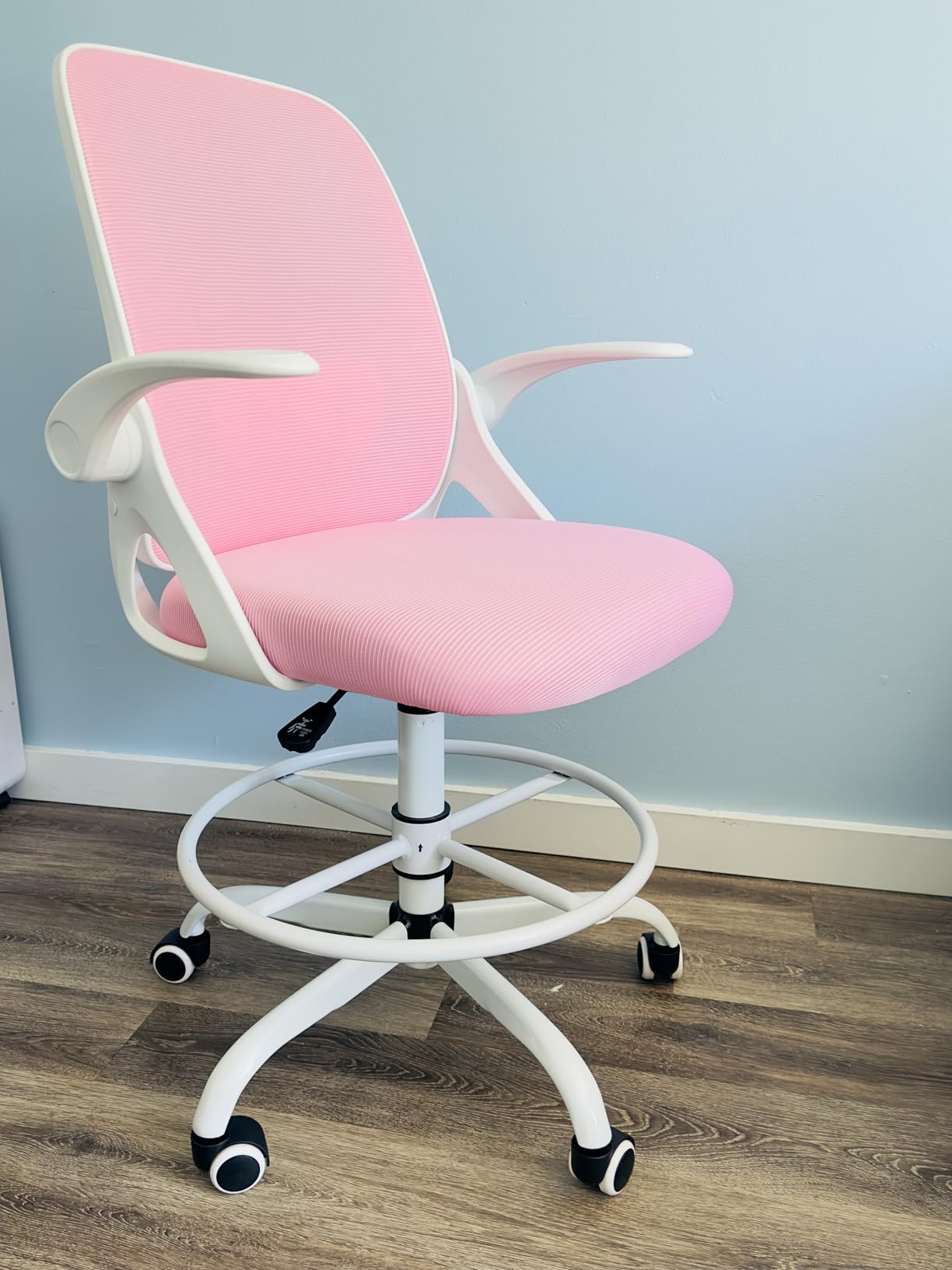 Kensaker Drafting Chair Tall Office Chair, Ergonomic Standing Desk Chair with Adjustable Foot Ring and Flip-up Armrests, Mesh Computer Chair for Art Studio, 300 LBS, Black customer photo 1