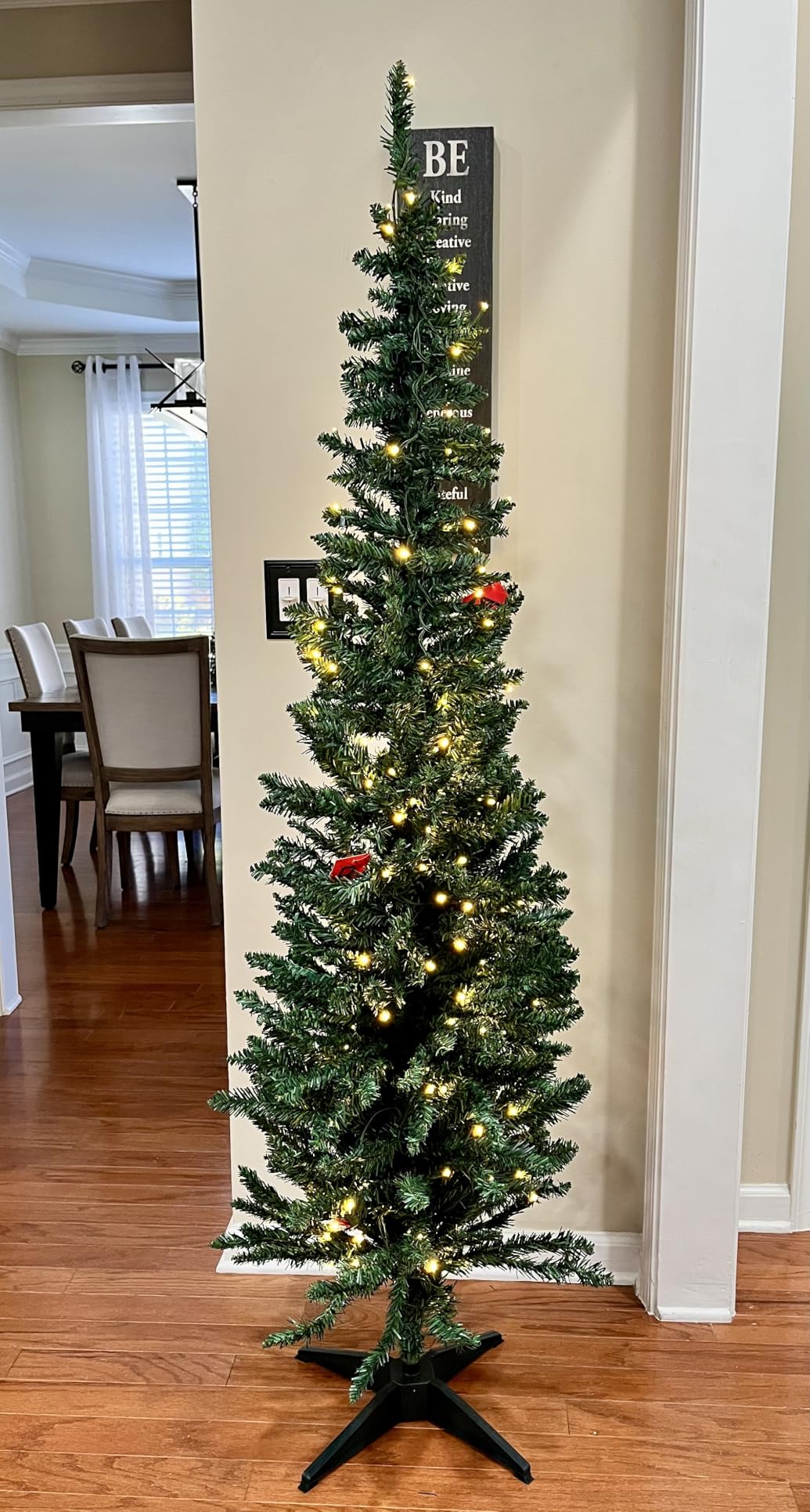 HOMCOM Noble Fir Artificial Pencil Christmas Tree Prelit 6' Green | Slim, 200 Warm White LED Lights, 390 Tips, Christmas Decoration customer photo 1