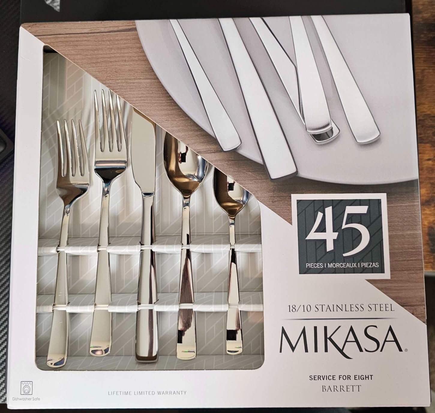 Mikasa Barrett 45-Piece Flatware Set, 18/10 Stainless Steel Silverware Set, Service for 8, Minimalist Square-Tip Handles, Dishwasher Safe customer photo 1