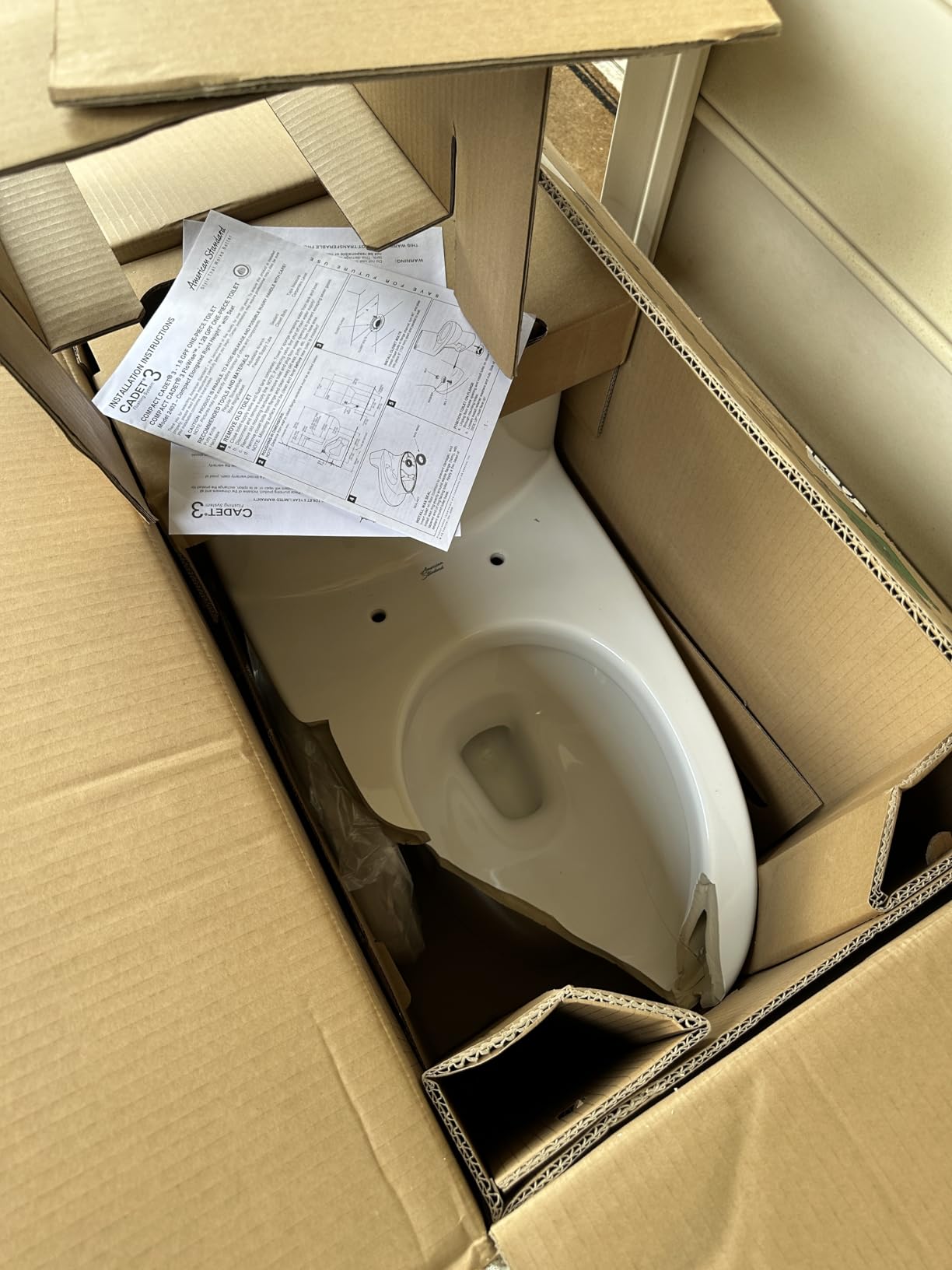 American Standard 612AA001.020 Compact Cadet 3, One-Piece Toilet with Slow-Close Seat and Wax Ring, Elongated Front, Left-Hand Flush, One Piece Toilets, White, 1.28 gpf customer photo 1
