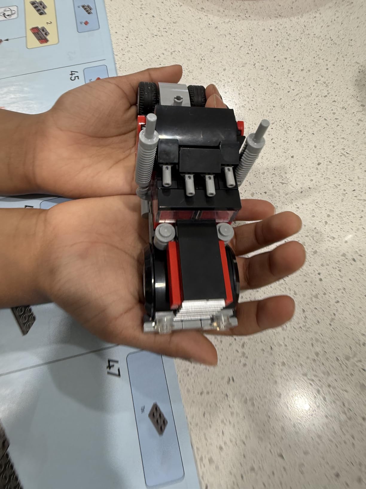 Creator 3 in 1 Flatbed Truck with Helicopter Toy, Transforms from Flatbed Truck Toy to Propeller Plane to Hot Rod and SUV Cars, Gift Idea for Boys and Girls Ages 7 Years Old and Up, 31146 customer photo 2