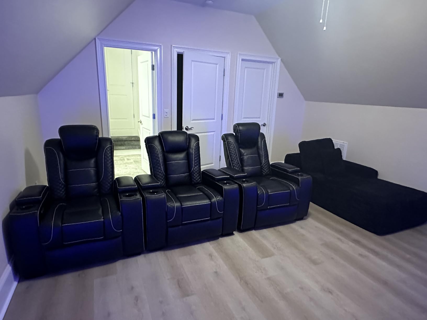 ANJ Power Recliner Home Theater Seating, Electric Recliner Chair with Adjustable Headrest, PU Leather Dual Motor Movie Reclining Chairs with Cup Holders LED Lights, USB Port, Hidden Arm Storage (Black) customer photo 2