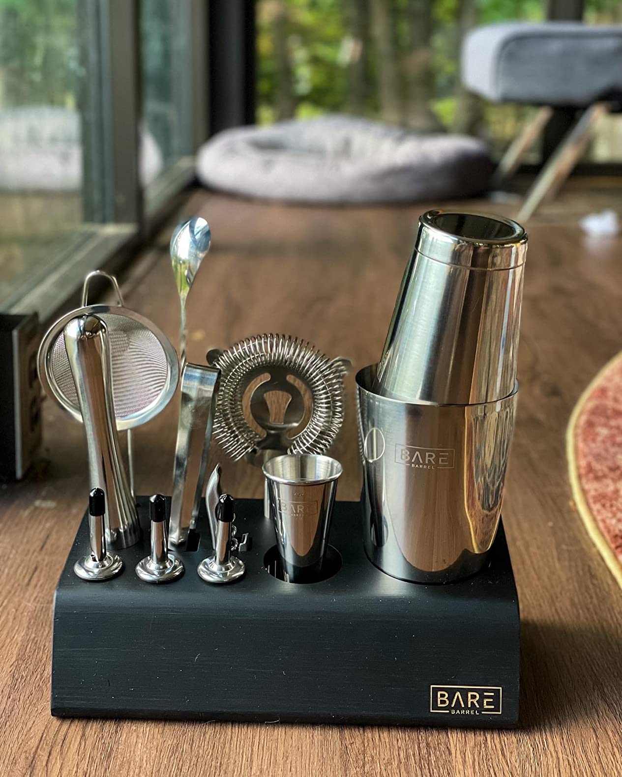 BARE BARREL Mixology Bartender Kit Bar Set | 14-Piece Cocktail Shaker Set | Martini Barware Mixing Tools for Home Bartending | Incl. 35 Recipe Cards | Gift Set (28oz Boston Shaker, Silver/Black) customer photo 2
