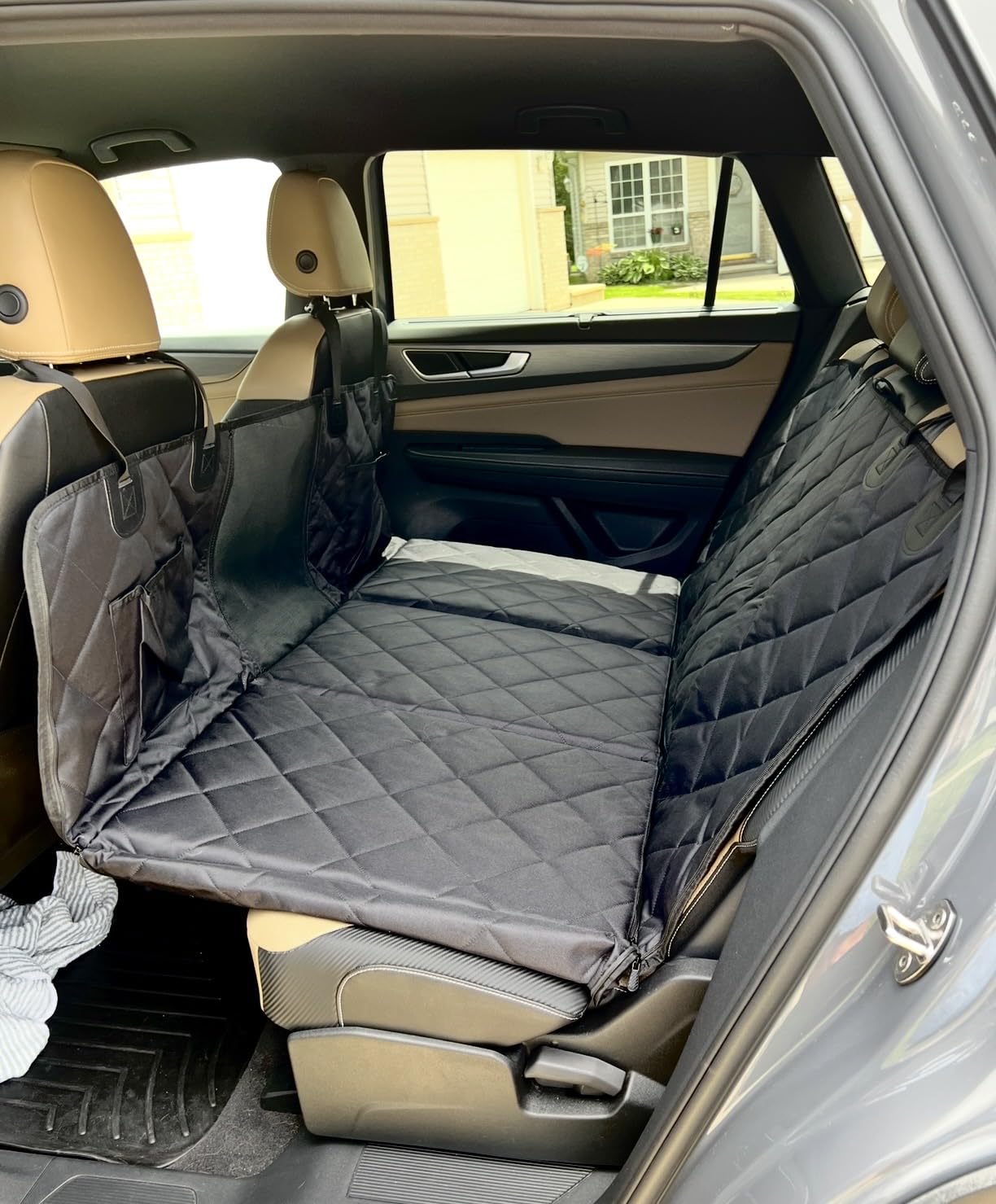 Back Seat Extender for Dogs-Large Space, Dog Car Seat Cover Hard Bottom Holds 420lbs, Sturdy Backseat Extender for Dogs,Upgraded Waterproof Pet Car Bed Dog Hammock for Car, SUV,Truck, Black customer photo 1