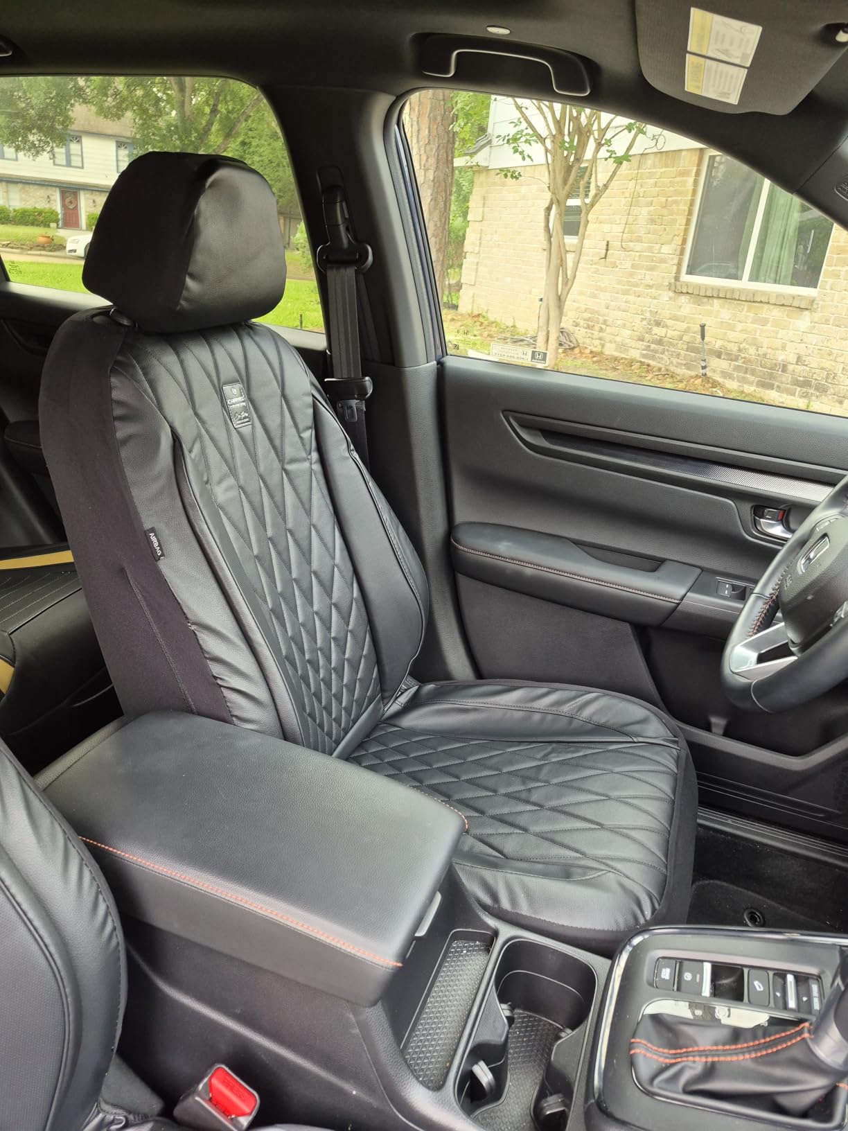 CAR PASS Piping Luxury Faux PU Leather Two Front Car Seat Covers, Waterproof Anti Slip Seat Covers Compatible with Front Seat Armrests, Universal Fit for Suvs, Vans, Trucks, Airbag Compatible (All Black) customer photo 1