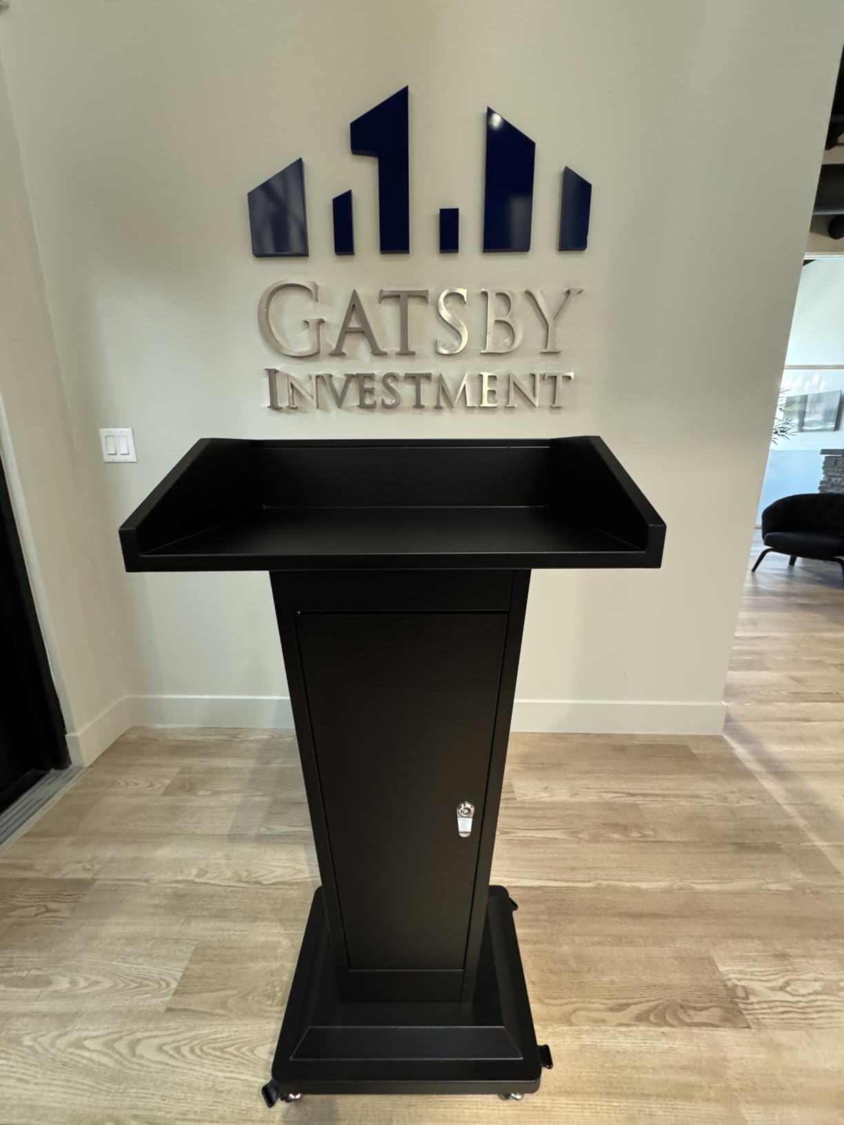 GARVIN Metal Podium Stand with Wheels, 50.4