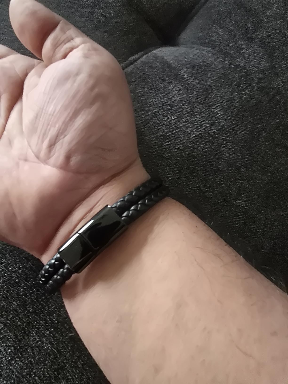 RTZN Black Leather Bracelets for Men - Premium Artisan Handcrafted Collection - Single, Stacked, & Double Strand Braided Leather, Onyx Stone & Silver Chain Designs - Authentic Men's Leather Bracelets customer photo 1
