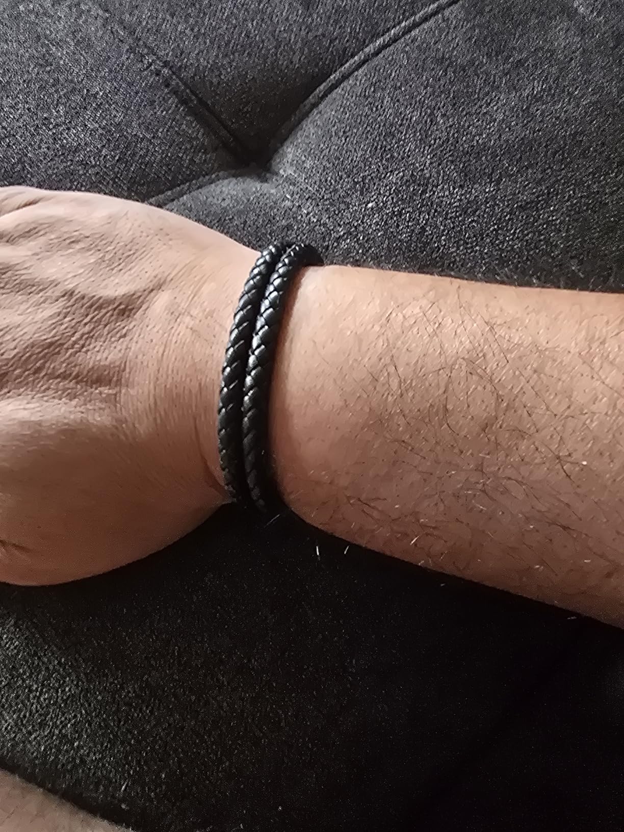 RTZN Black Leather Bracelets for Men - Premium Artisan Handcrafted Collection - Single, Stacked, & Double Strand Braided Leather, Onyx Stone & Silver Chain Designs - Authentic Men's Leather Bracelets customer photo 2