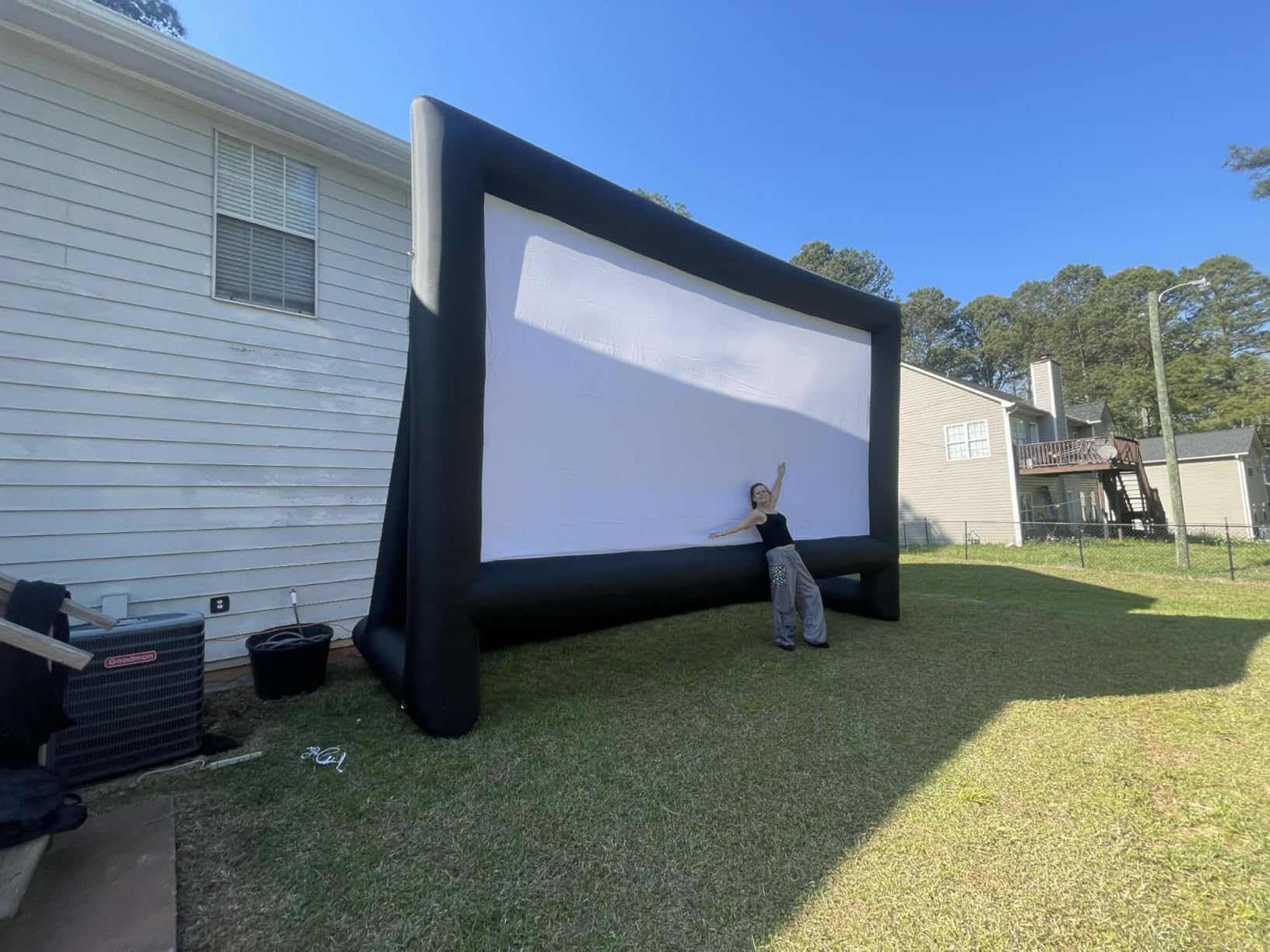 Inflatable Projector Screen, 30FT Blow Up Movie Screen Outdoor Projector, Easy Set Up One-Piece Design Front & Rear Projection with Air Blower for Outside Backyard Family Movie Night Pool Party customer photo 2