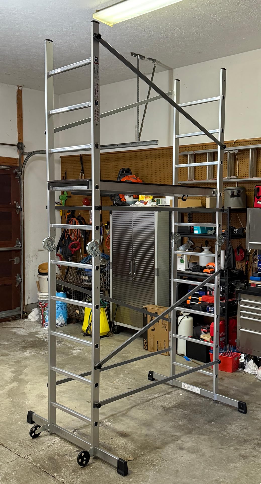 APARECIUM 10' Foldable Aluminum Scaffolding Ladder, Multipurpose Rolling Work Platform, Scaffold Tower, Ladder Stool Bench, Adjustable Platform, 330 Lbs Duty Rate customer photo 1