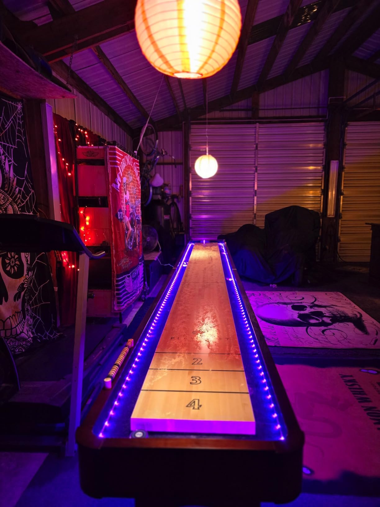 Playcraft Georgetown Shuffleboard Table with Storage Cabinet - Shuffle Board Game Table with Matching Abacus, 8 Pucks, Brush & Wax - Pro Climate Adjusters - Hand-Stained Burnished Finish customer photo 2