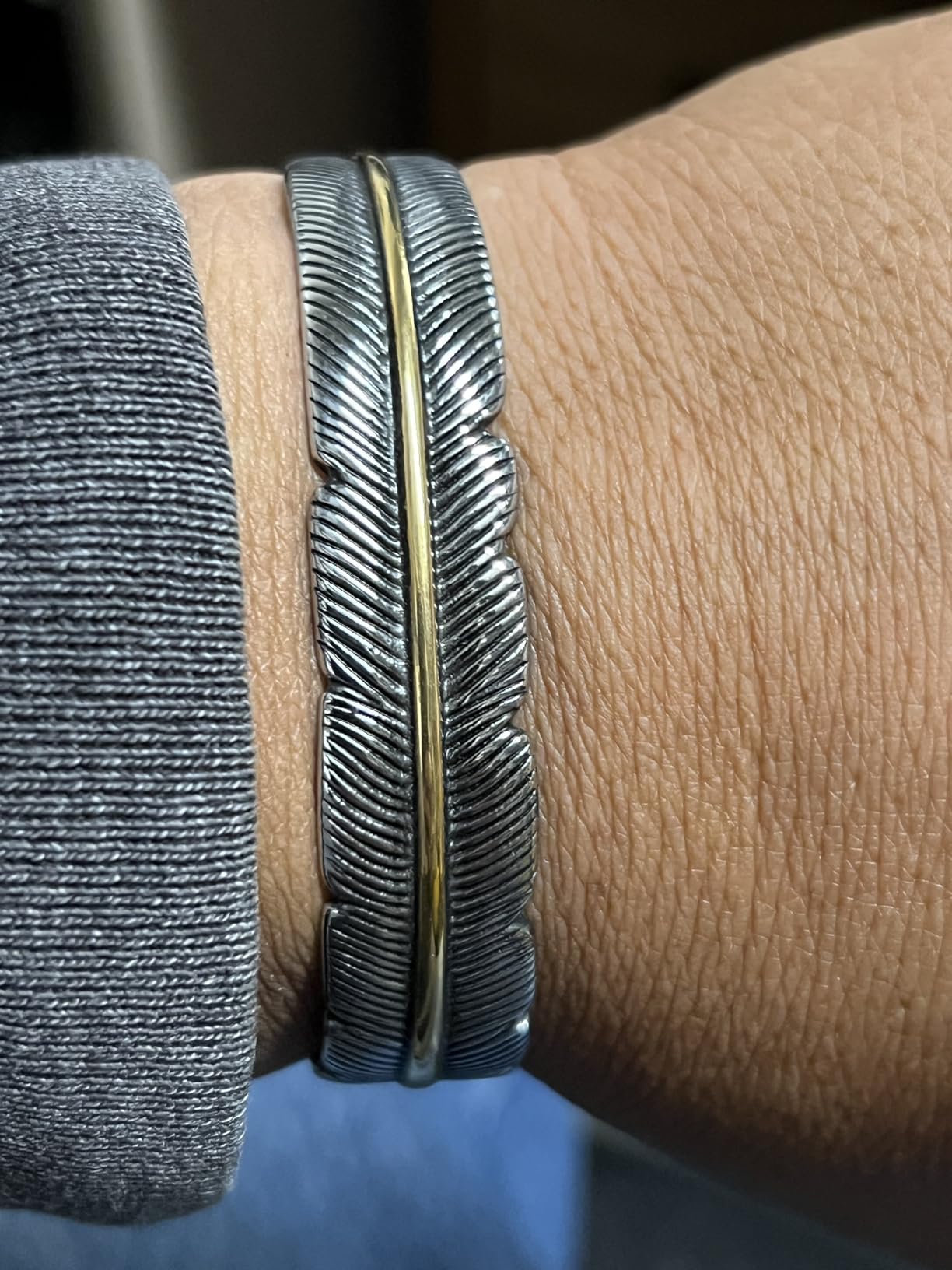 HAQUIL Stainless Steel Native American Feather Cuff Bracelet Jewelry Gift for Men and Women customer photo 1