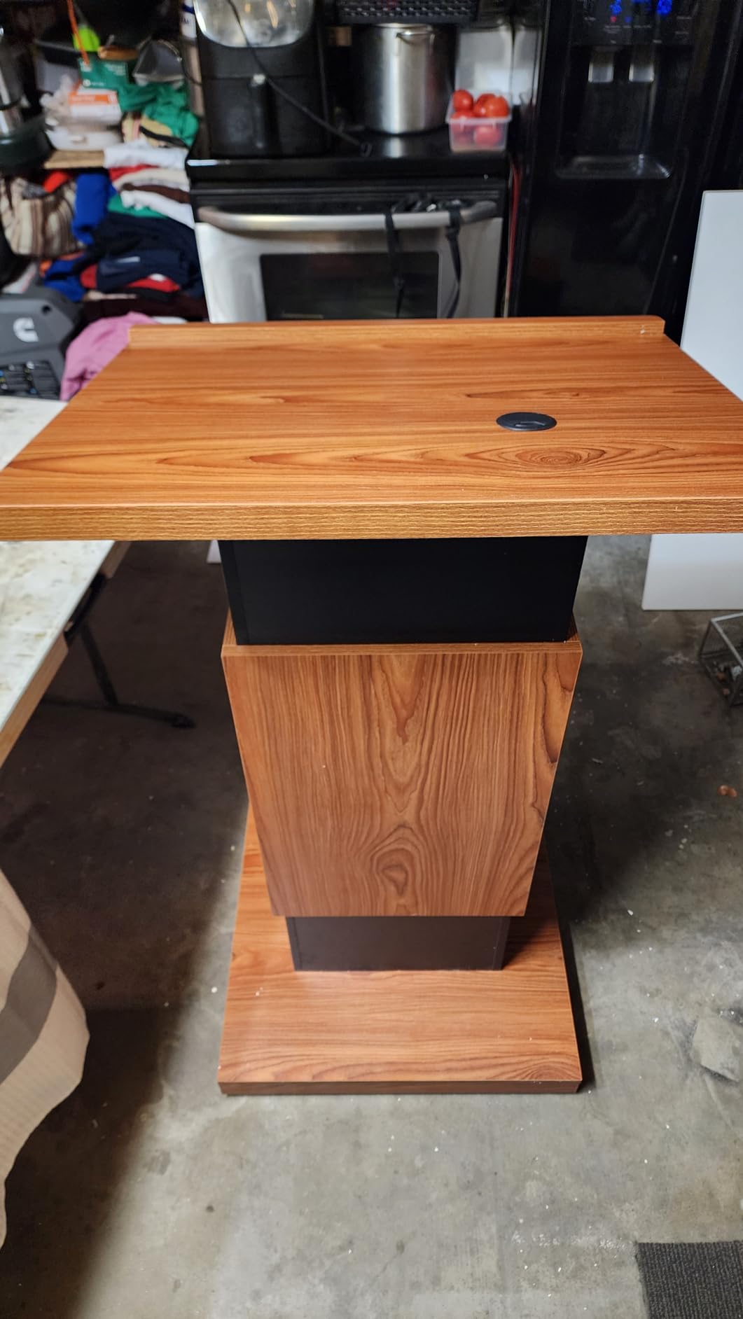 Wood Podium with Wheels, Wooden Lectern Stand, 15MM Particle Board, Elegant Design with Storage, Mic Stand Space, Wooden Pulpit for Restaurants, Churches, Seminars and Schools customer photo 2