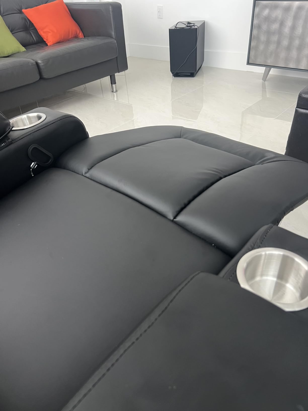 YONISEE Loveseat Recliner, Loveseat Recliner Sofa with Storage Console, RV Recliner Couch with USB Ports, 2 Cell Phone Holders, Cup Holder, Reclining Loveseat for Living Room customer photo 2